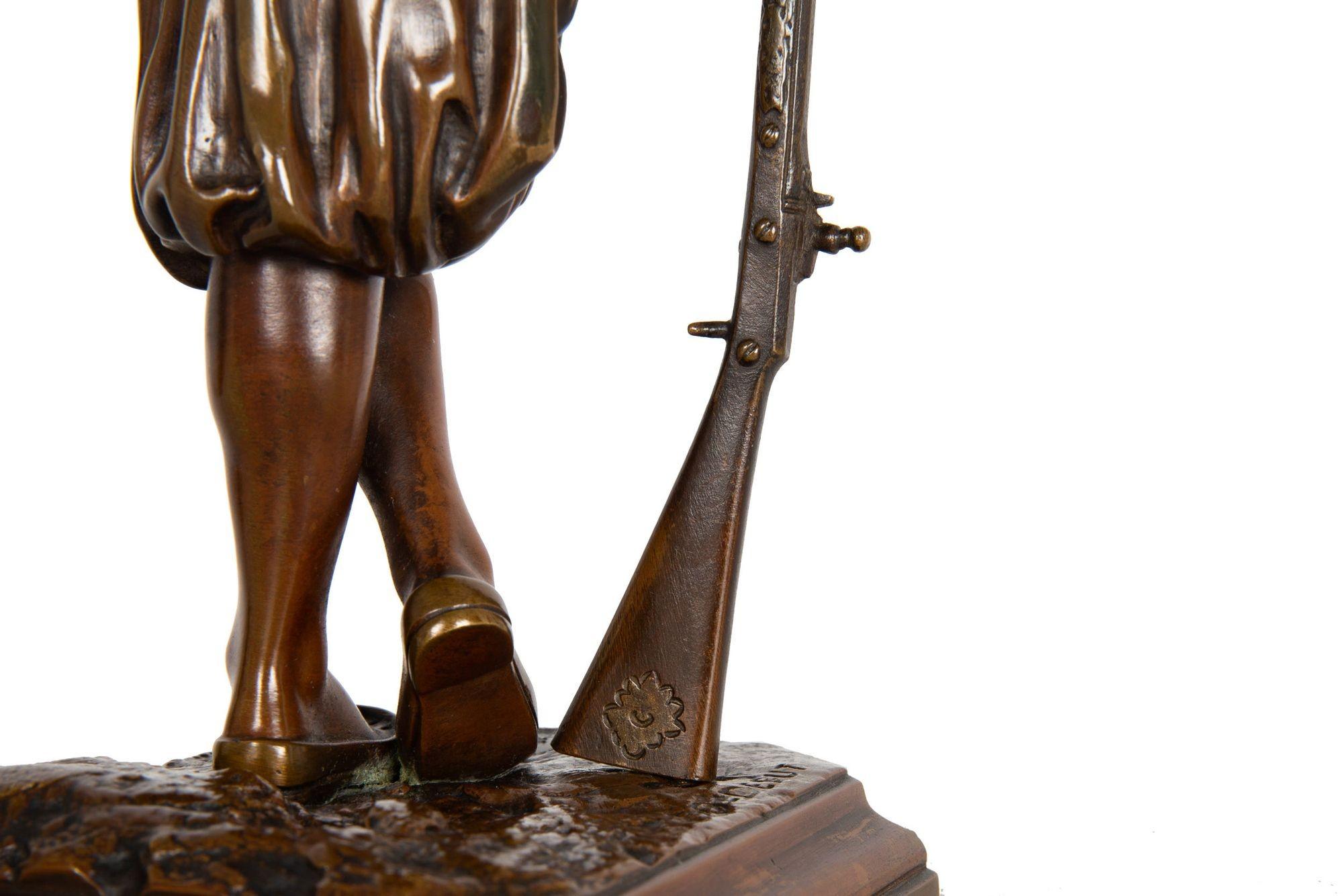 French Orientalist Antique Bronze Sculpture of Warrior with Musket by Debut For Sale 7