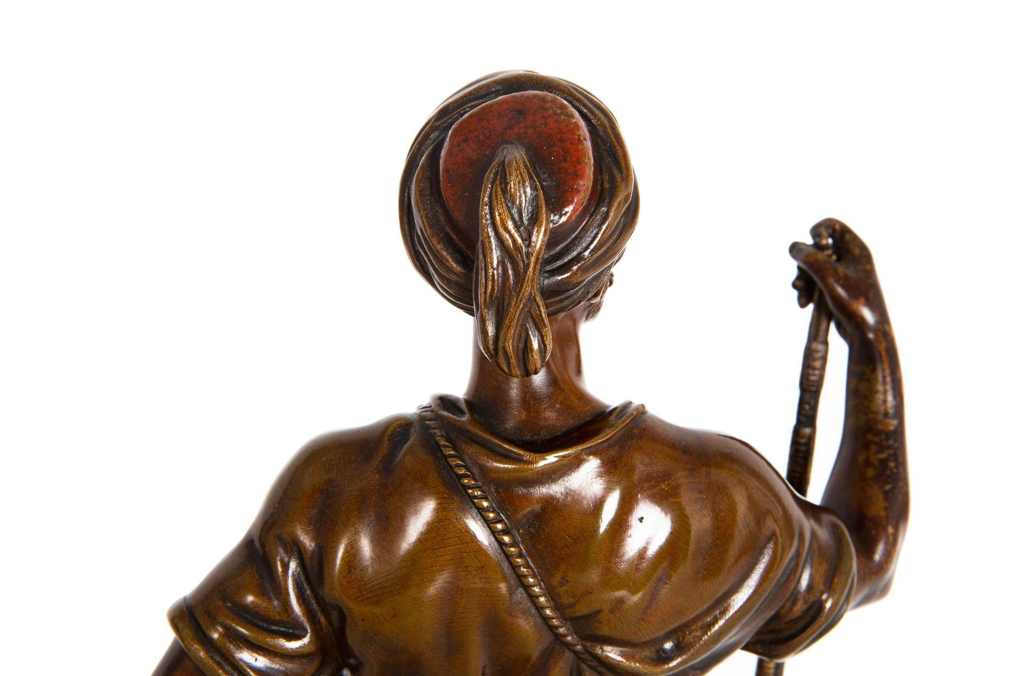 French Orientalist Antique Bronze Sculpture of Warrior with Musket by Debut For Sale 12