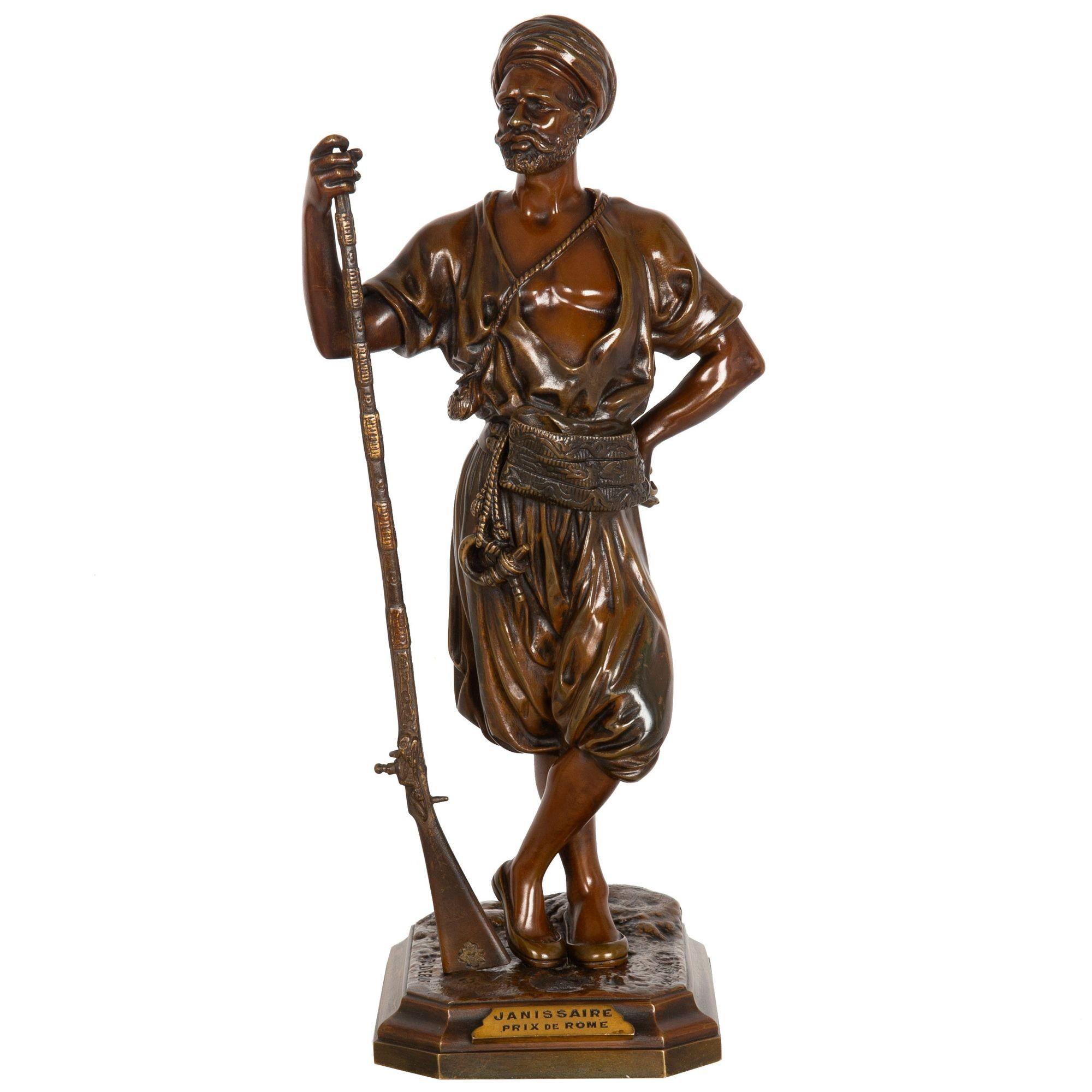 JEAN-DIDIER DEBUT
 French, 1824-1893

  French Orientalist Model of a Janissaire Warrior  

Polychromed and patinated bronze  signed 