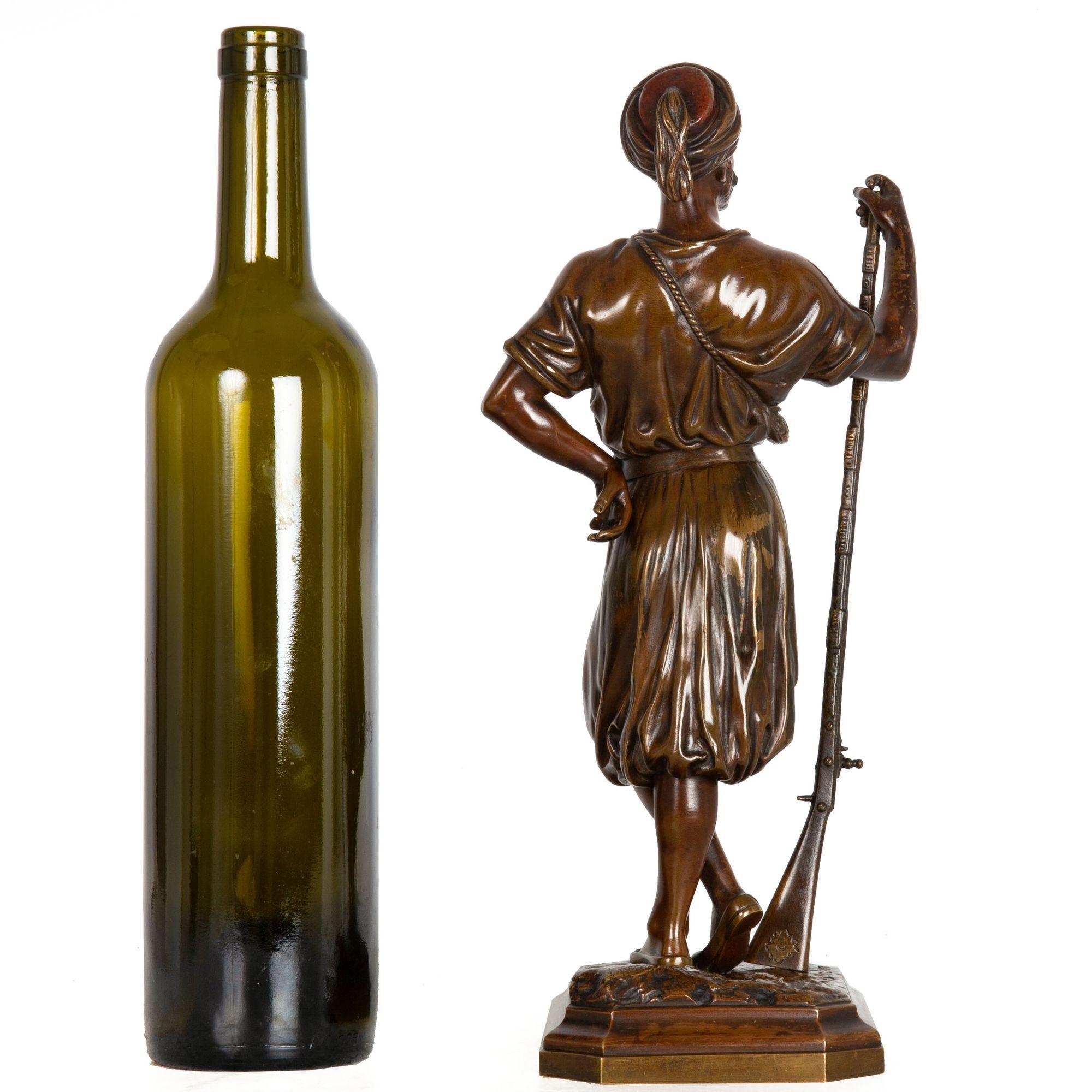 20th Century French Orientalist Antique Bronze Sculpture of Warrior with Musket by Debut