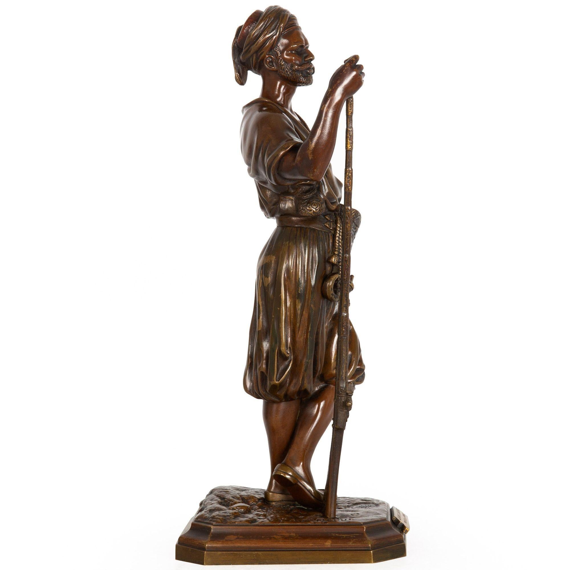 20th Century French Orientalist Antique Bronze Sculpture of Warrior with Musket by Debut For Sale