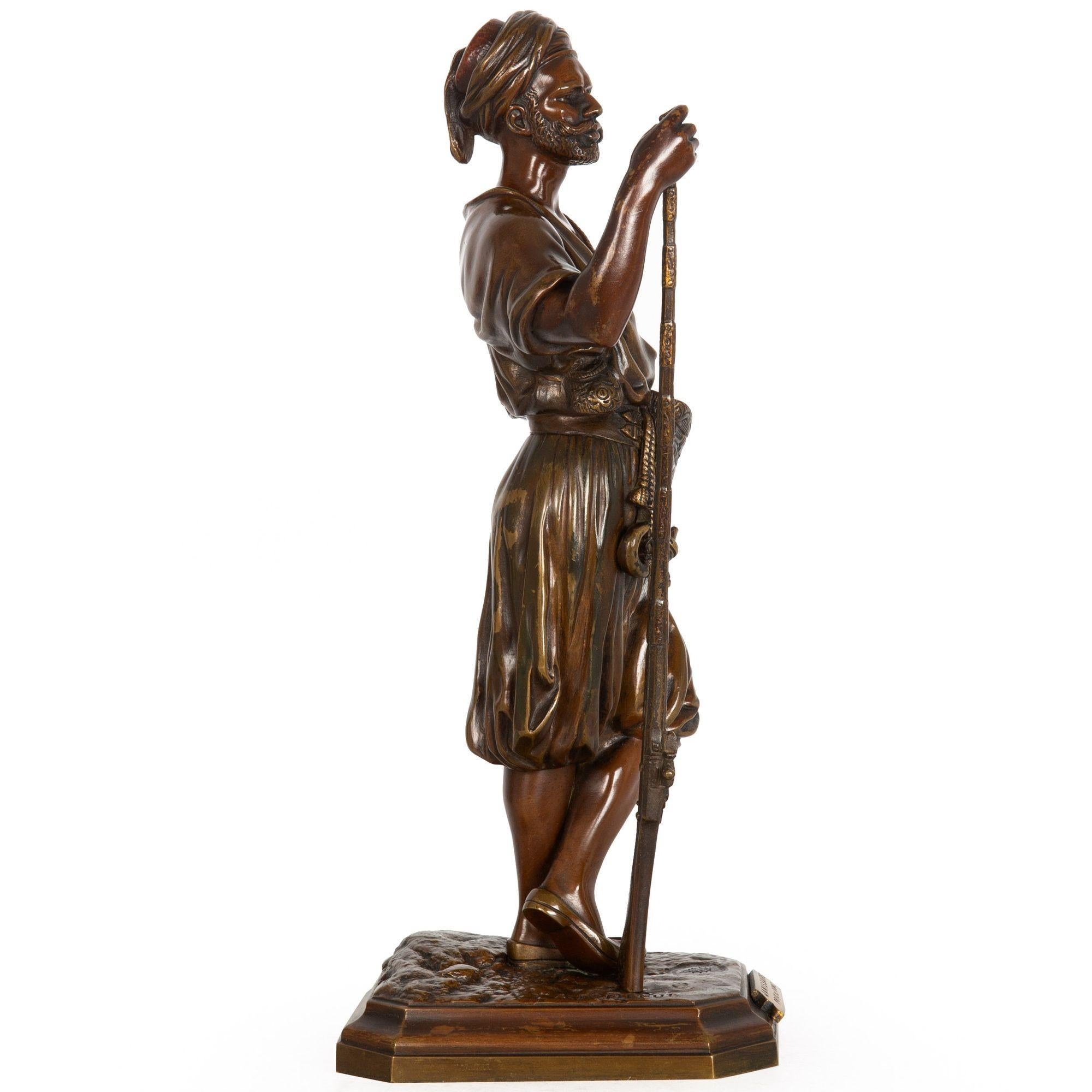 French Orientalist Antique Bronze Sculpture of Warrior with Musket by Debut 1