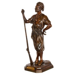 French Orientalist Antique Bronze Sculpture of Warrior with Musket by Debut