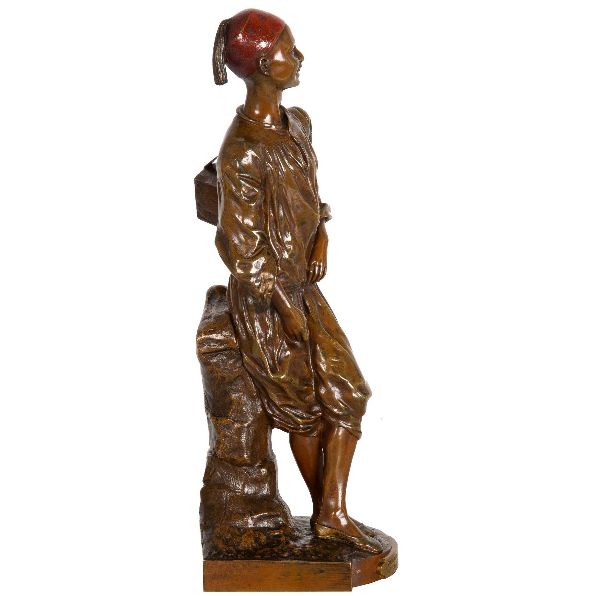 20th Century French Orientalist Bronze Sculpture “Arab Shoeshine” after Edouard Drouot For Sale