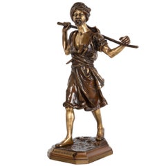 Scultura orientalista francese in bronzo di uomo beduino arabo di Emile Pinedo
