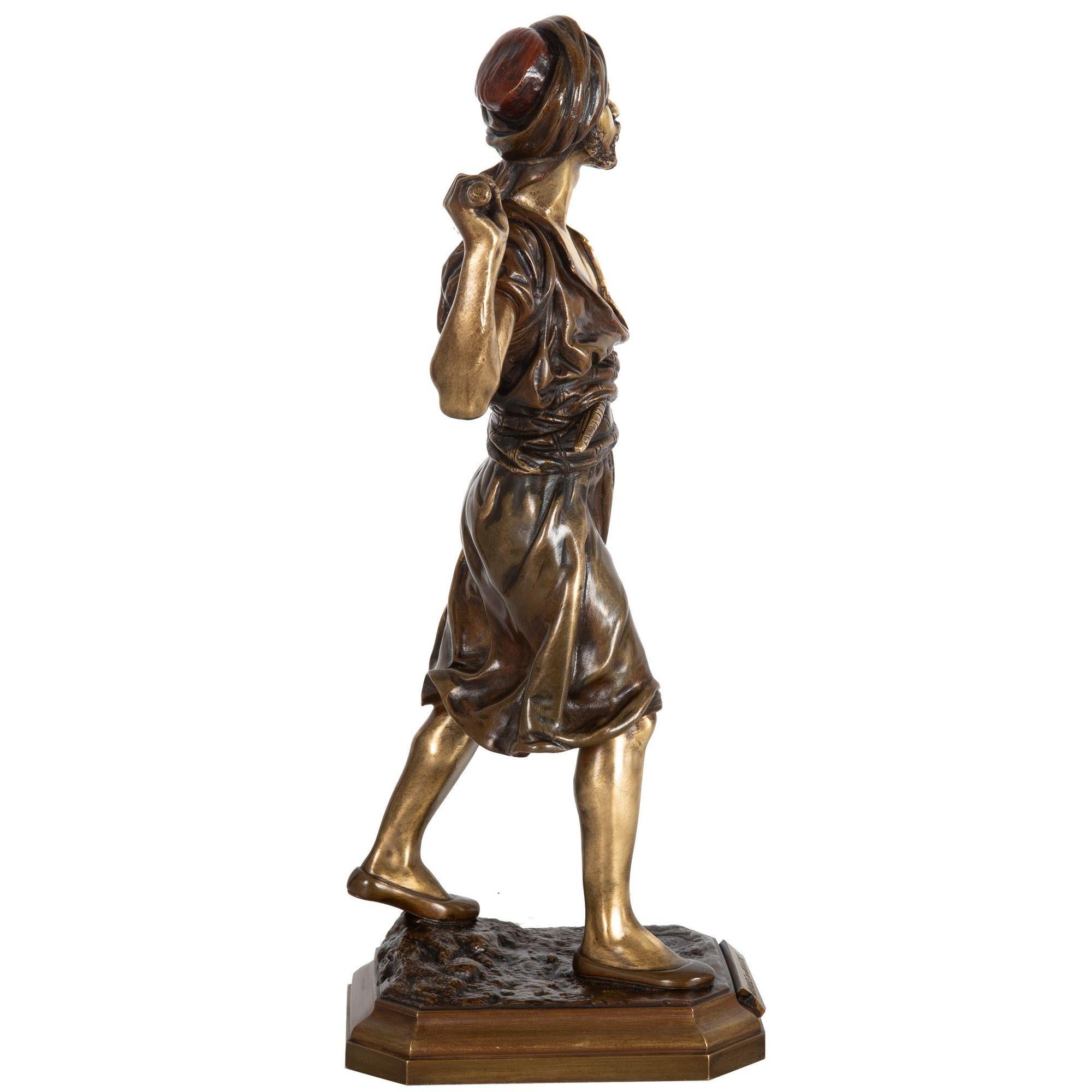 French Orientalist Bronze Sculpture of Arab Bedouin Man by Emile Pinedo In Good Condition For Sale In Shippensburg, PA