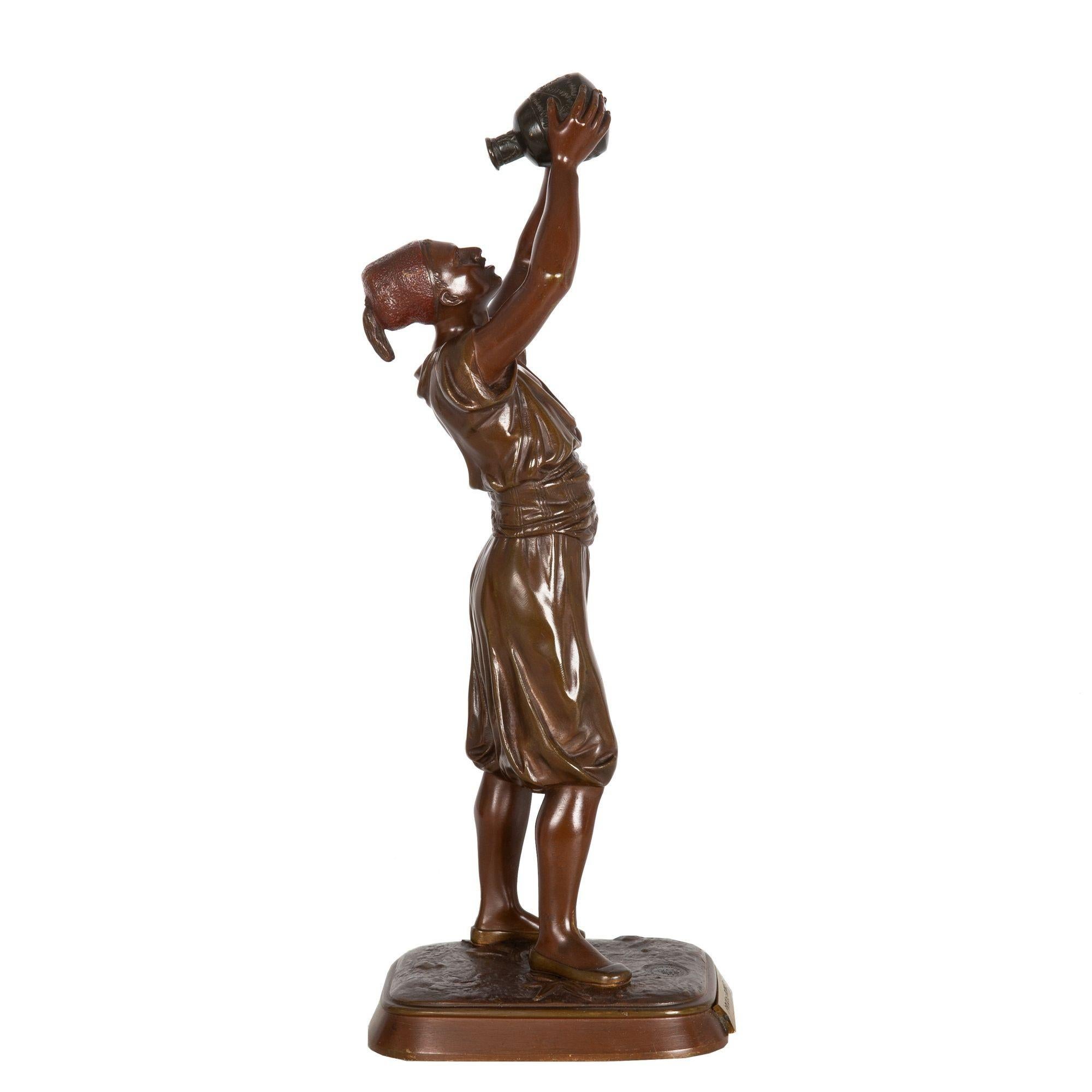 Patinated French Orientalist Bronze Sculpture of North African Berber Boy by Marcel Debut For Sale
