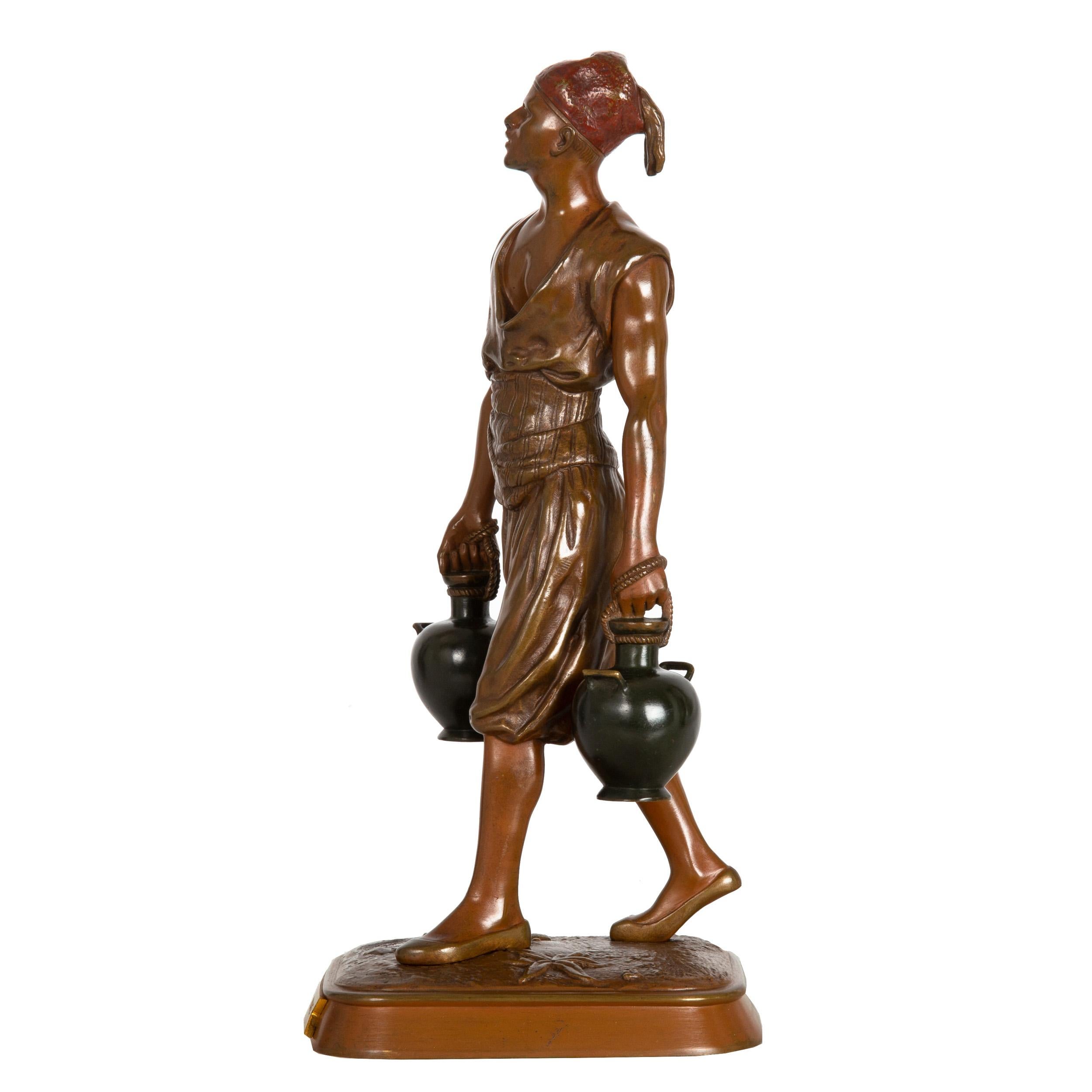 French Orientalist Bronze Sculpture of Tunisian Water Carrier after Marcel Debut In Good Condition For Sale In Shippensburg, PA
