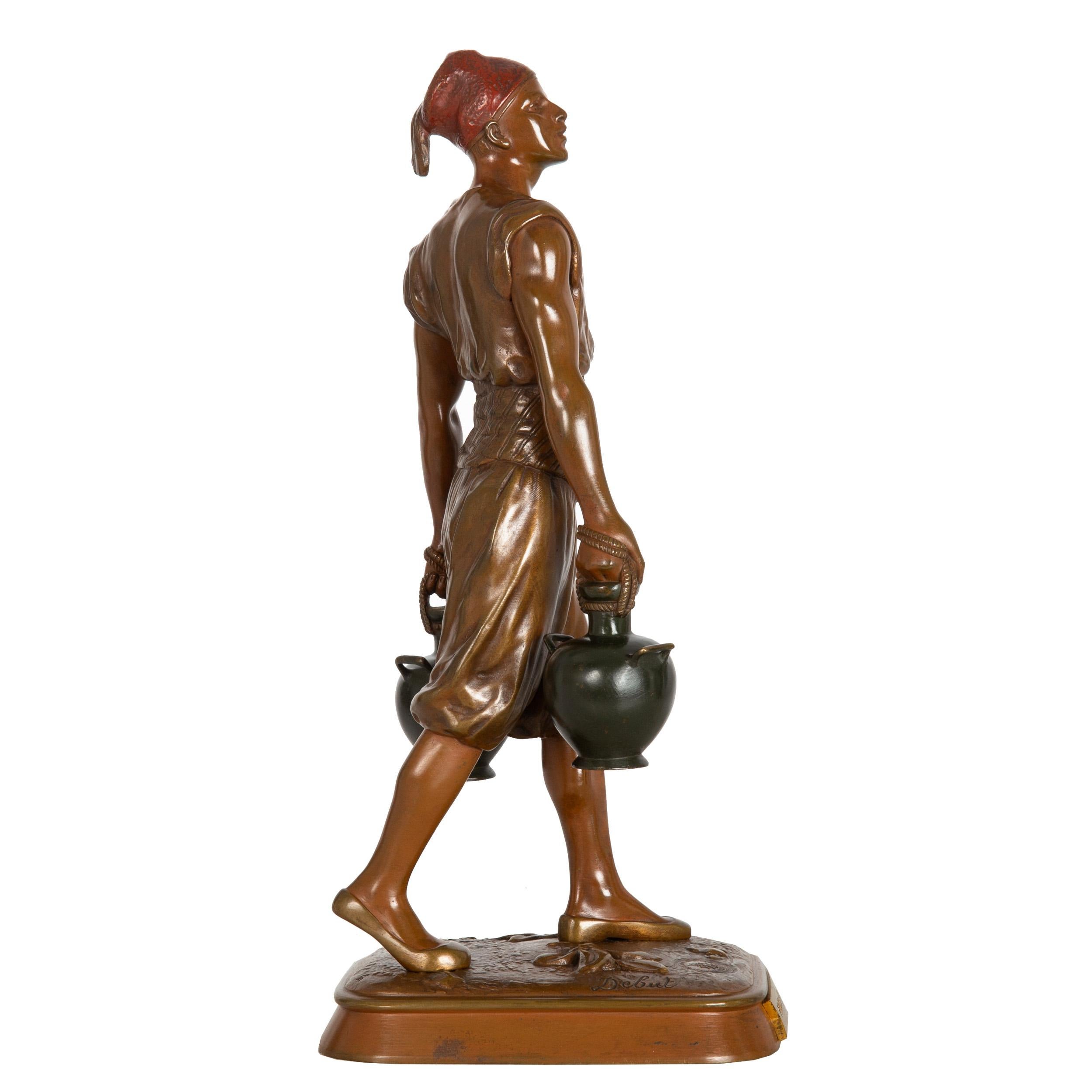 20th Century French Orientalist Bronze Sculpture of Tunisian Water Carrier after Marcel Debut For Sale