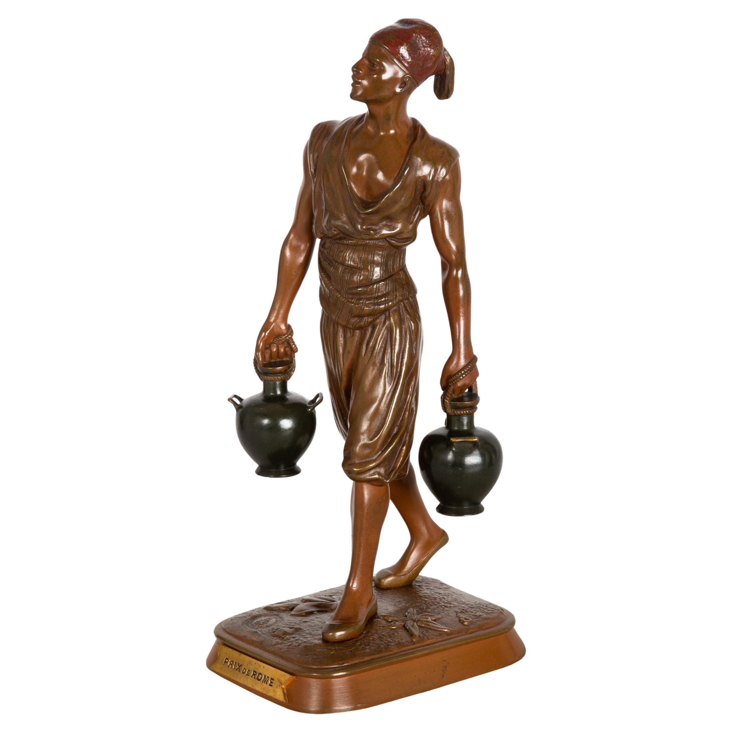 French Orientalist Bronze Sculpture of Tunisian Water Carrier after Marcel Debut For Sale