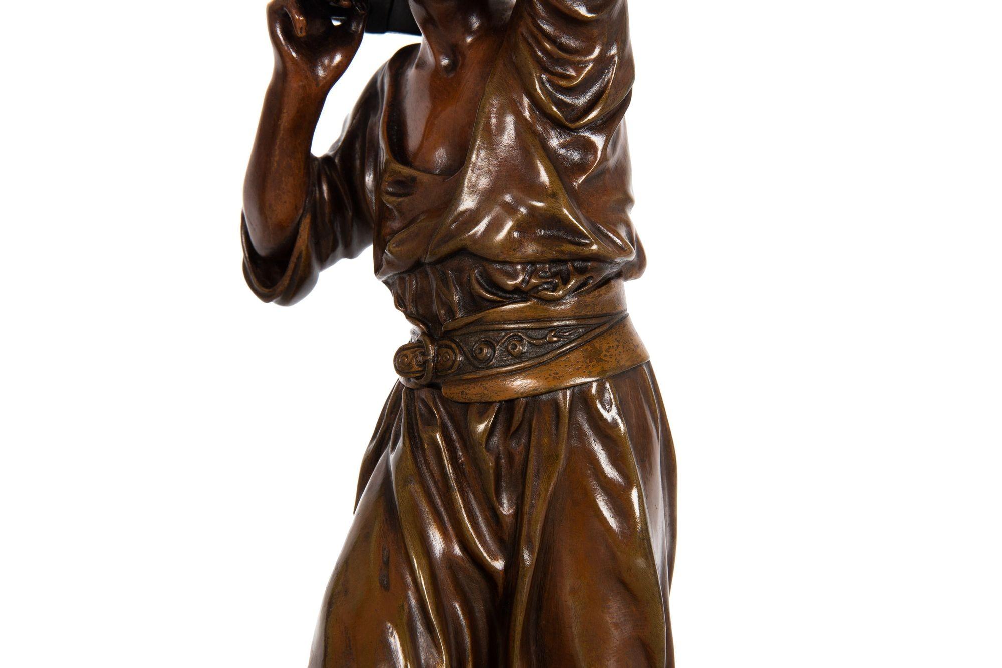 French Orientalist Bronze Sculpture of Water Carrier by Louis Hiolin For Sale 6