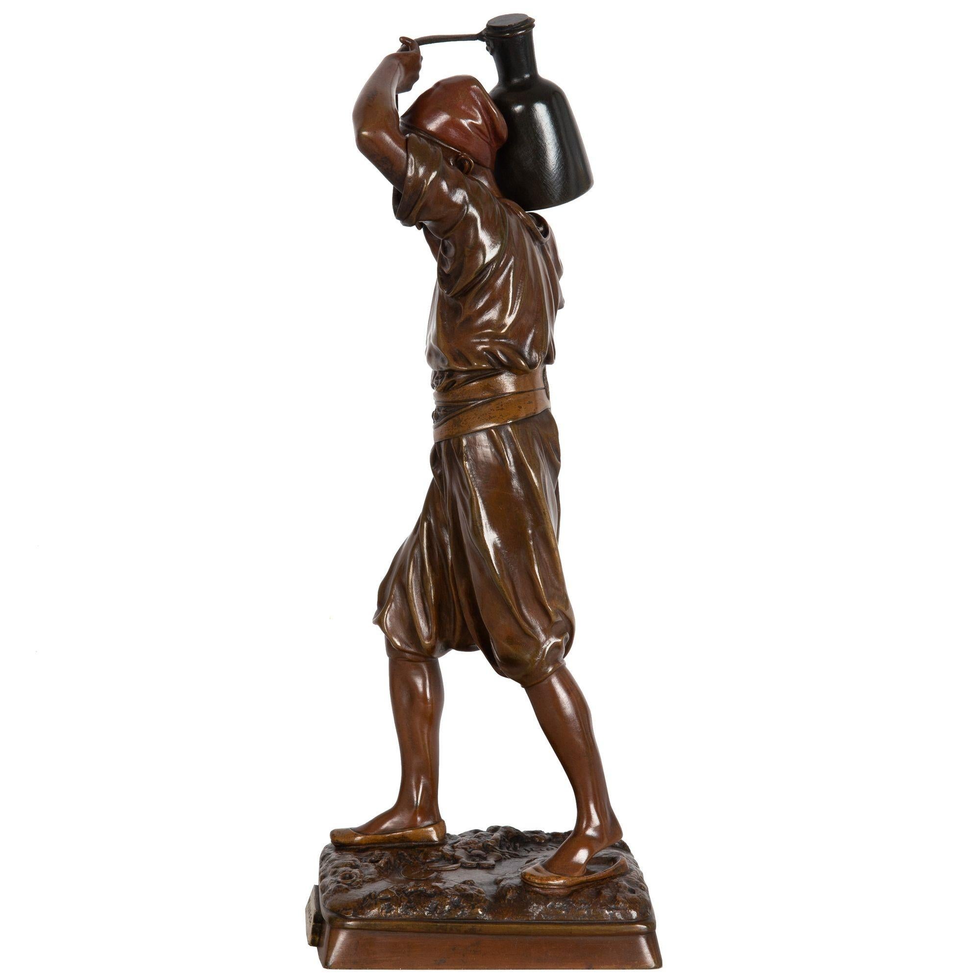 20th Century French Orientalist Bronze Sculpture of Water Carrier by Louis Hiolin For Sale