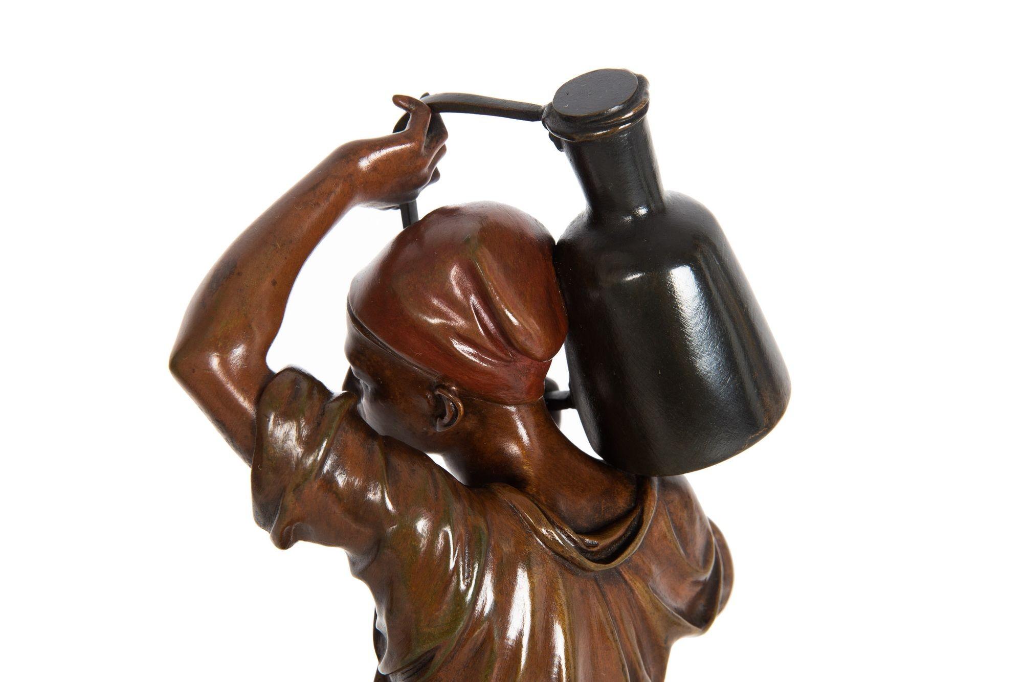 French Orientalist Bronze Sculpture of Water Carrier by Louis Hiolin For Sale 4