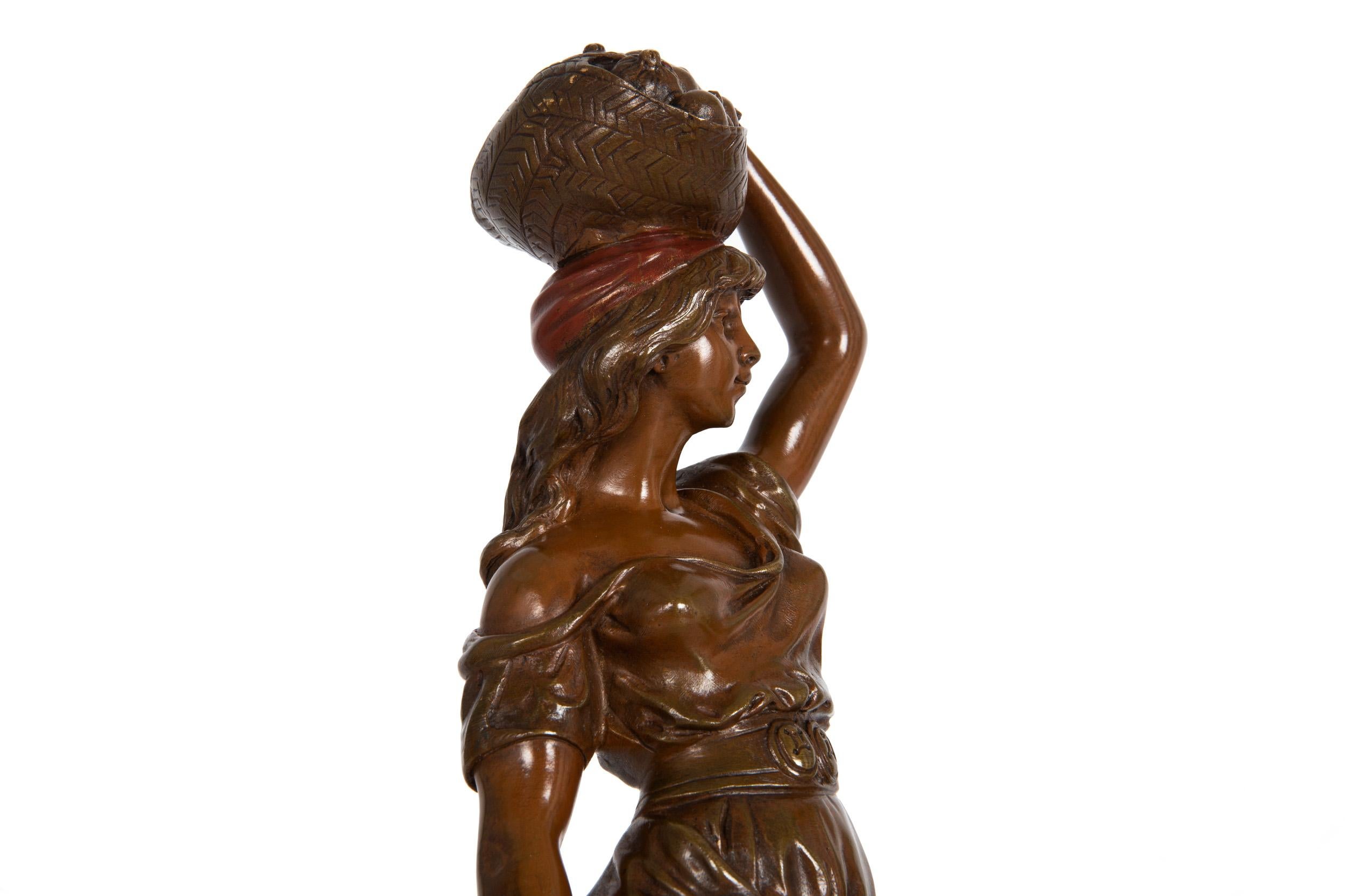 French Orientalist Bronze Sculpture of Woman Carrying Fruit after Marcel Debut For Sale 10