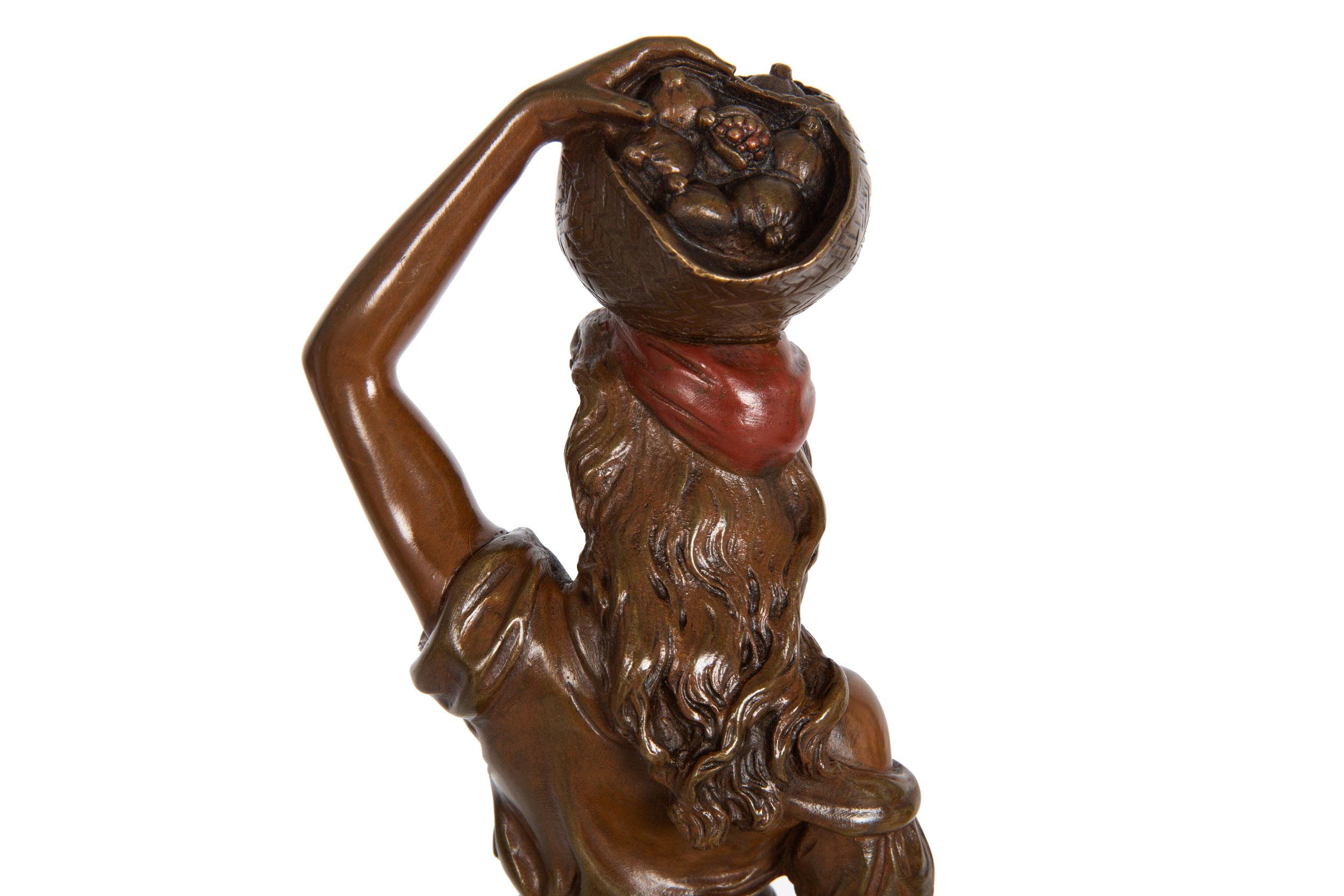 French Orientalist Bronze Sculpture of Woman Carrying Fruit after Marcel Debut For Sale 14
