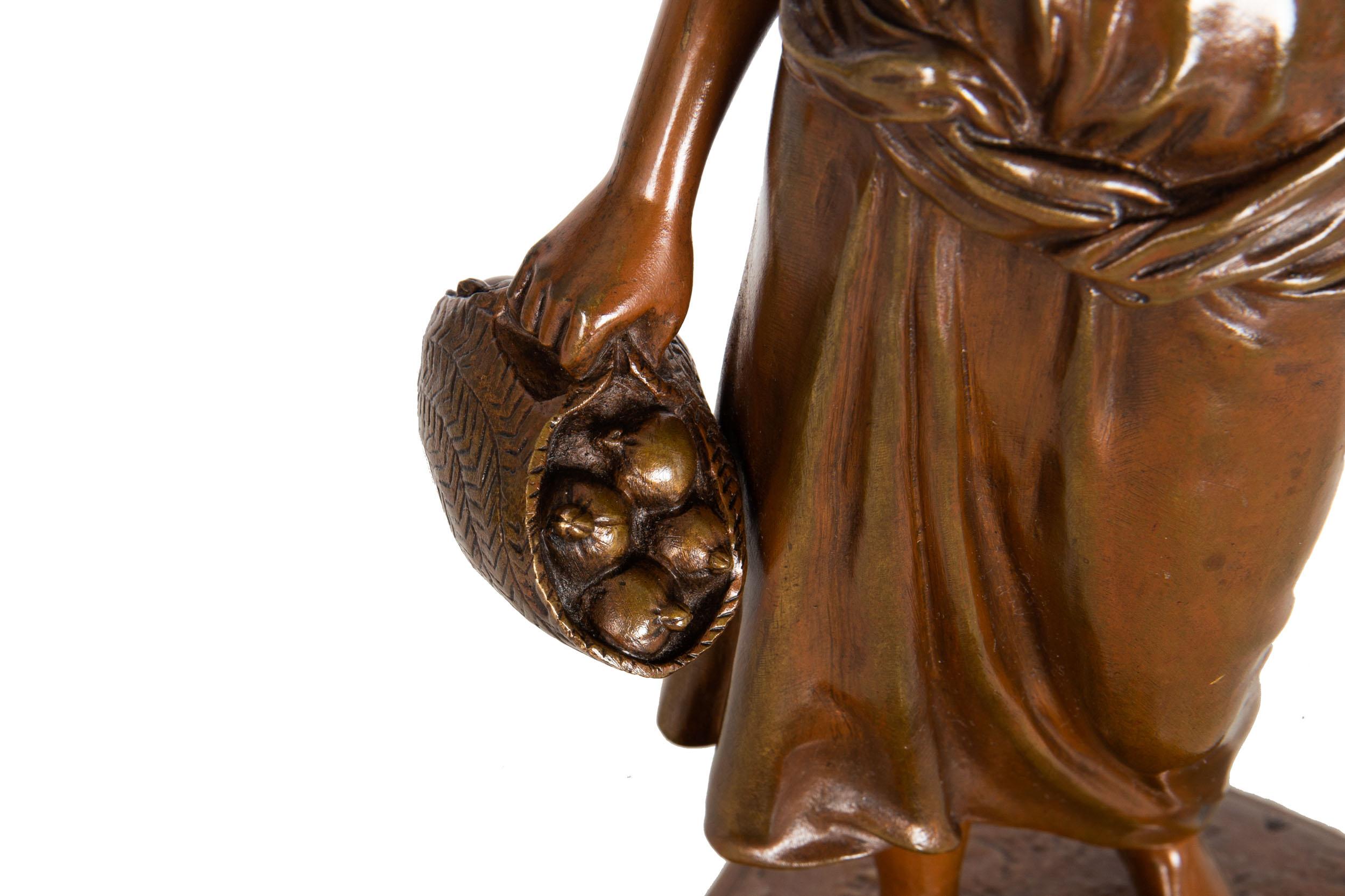 French Orientalist Bronze Sculpture of Woman Carrying Fruit after Marcel Debut For Sale 5