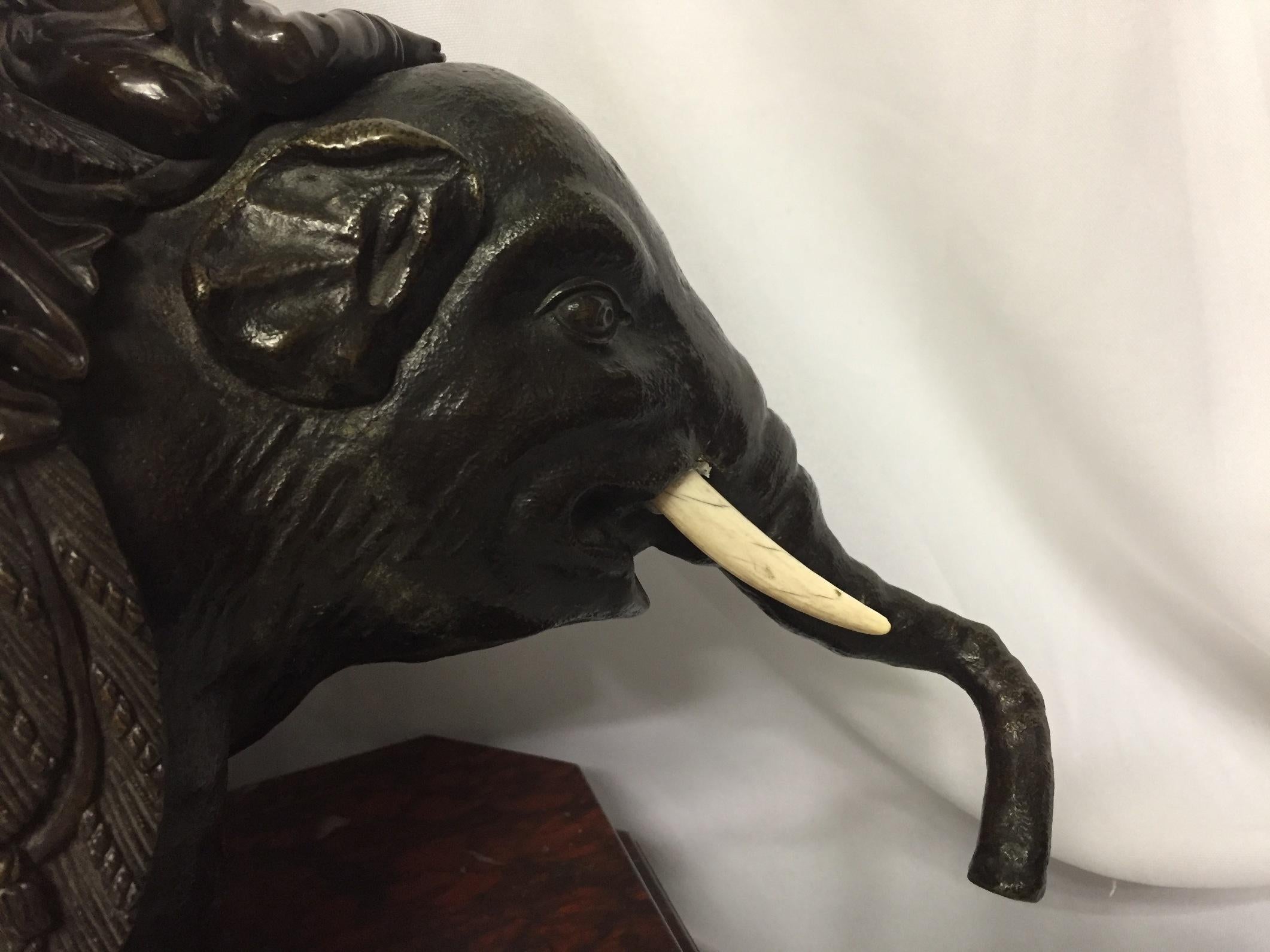 Hand-Carved French Orientalist Elephant Clock, 19th Century