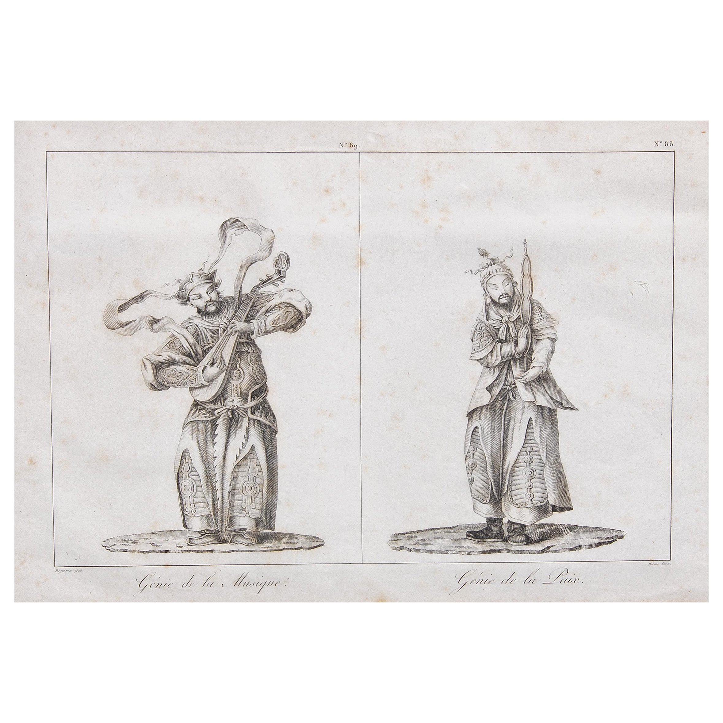 Französischer Orientalist Kupferstich GENIUS DER MUSIK & GENIUS DES FRIEDENS 1808 DE GUIGNES im Angebot