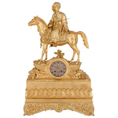 Antique French Orientalist Gilt Bronze Equestrian Mantel Clock
