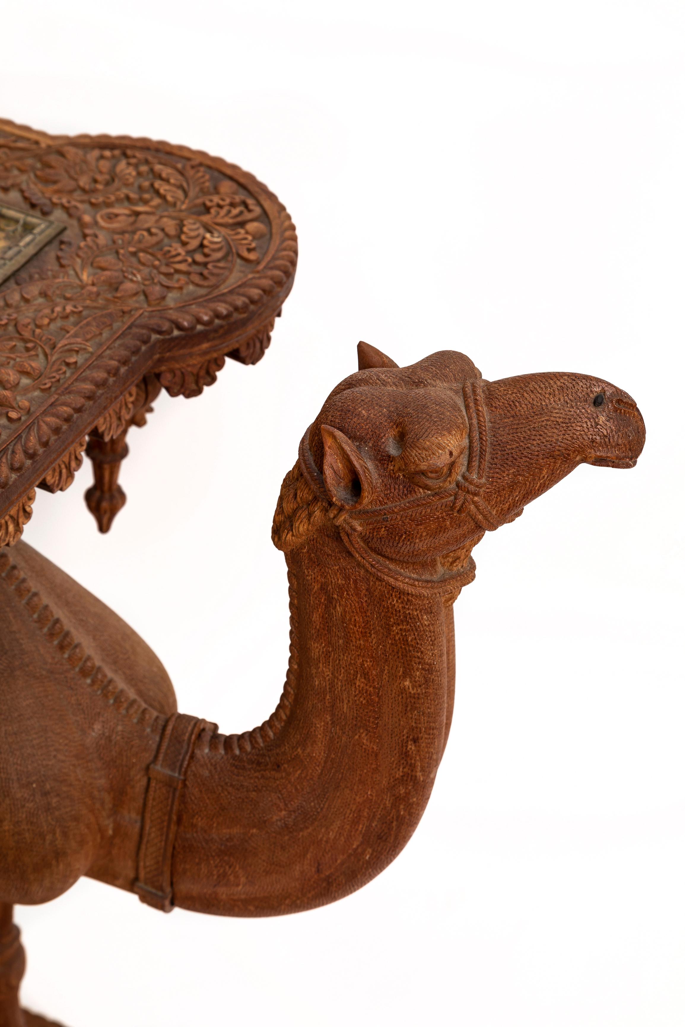 French Orientalist Hand-Carved Camel Form Table w/ Square Gilt Bronze Top For Sale 4