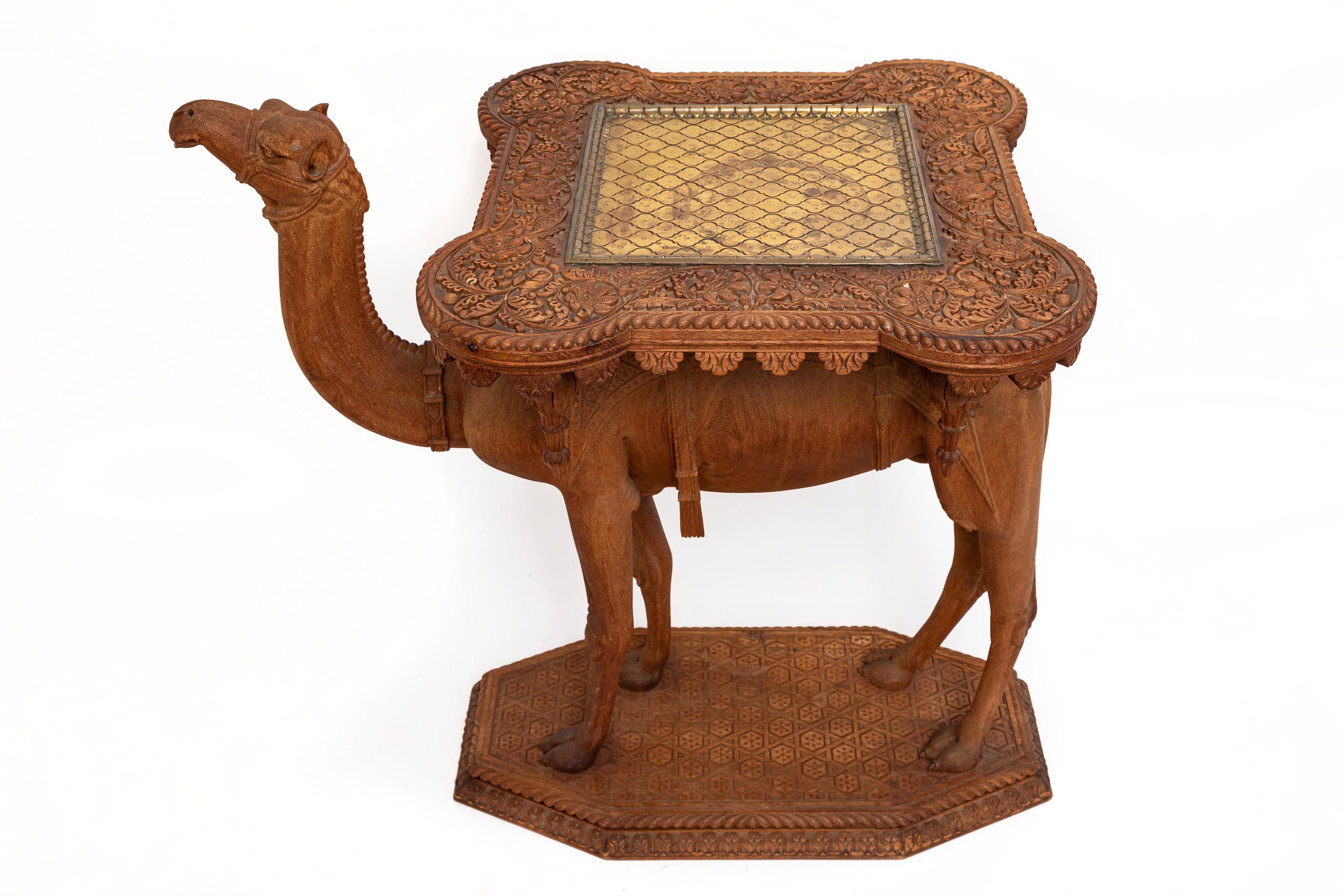 French Orientalist Hand-Carved Camel Form Table w/ Square Gilt Bronze Top For Sale 2