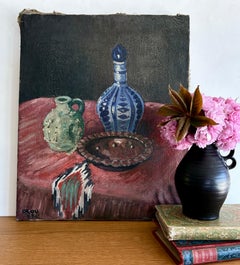 French Orientalist Oil Painting by Louis Adolphe Riou, Moroccan Still-Life, 1945