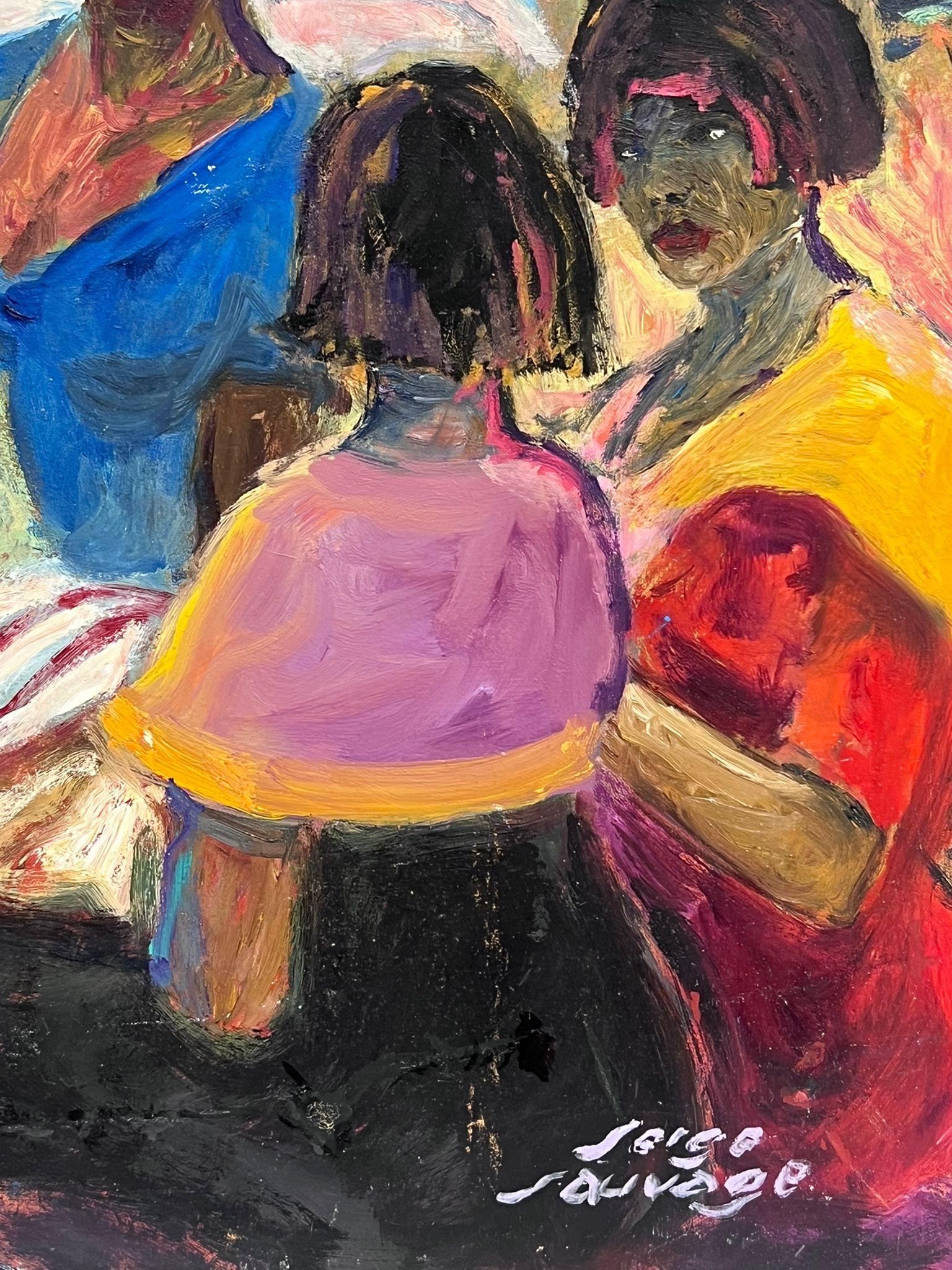 La cosecha de manzanas (con otra imagen al dorso)
Escuela francesa, mediados del siglo XX
firmado anverso y reverso 
óleo sobre tabla, sin enmarcar
tablero: 26 x 21,5 pulgadas
procedencia: colección privada, Francia
estado: muy bueno y en buen estado