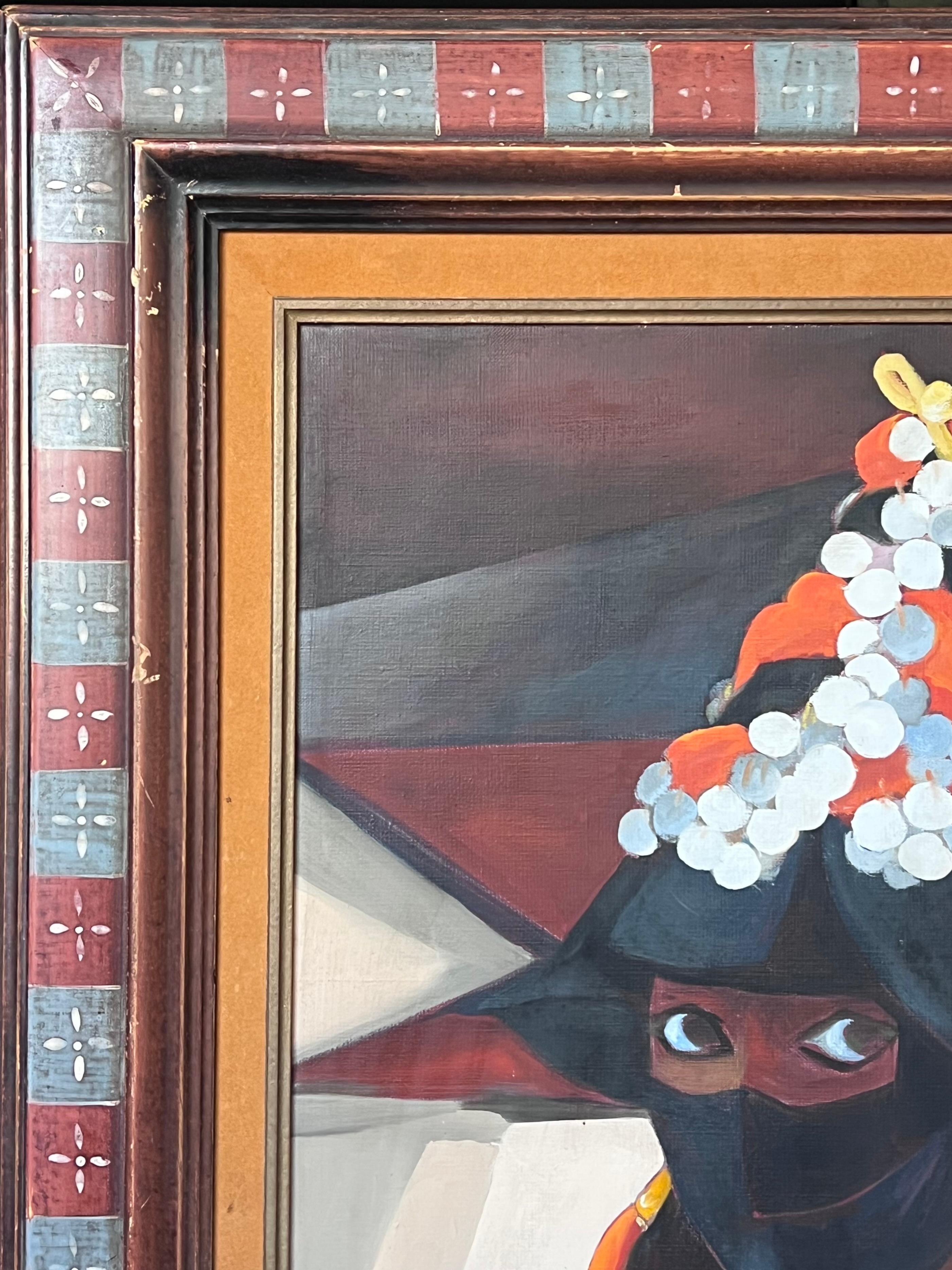 Ritratto di donna nordafricana tradizionale con copricapo, firmato, grande pittura a olio in vendita 1