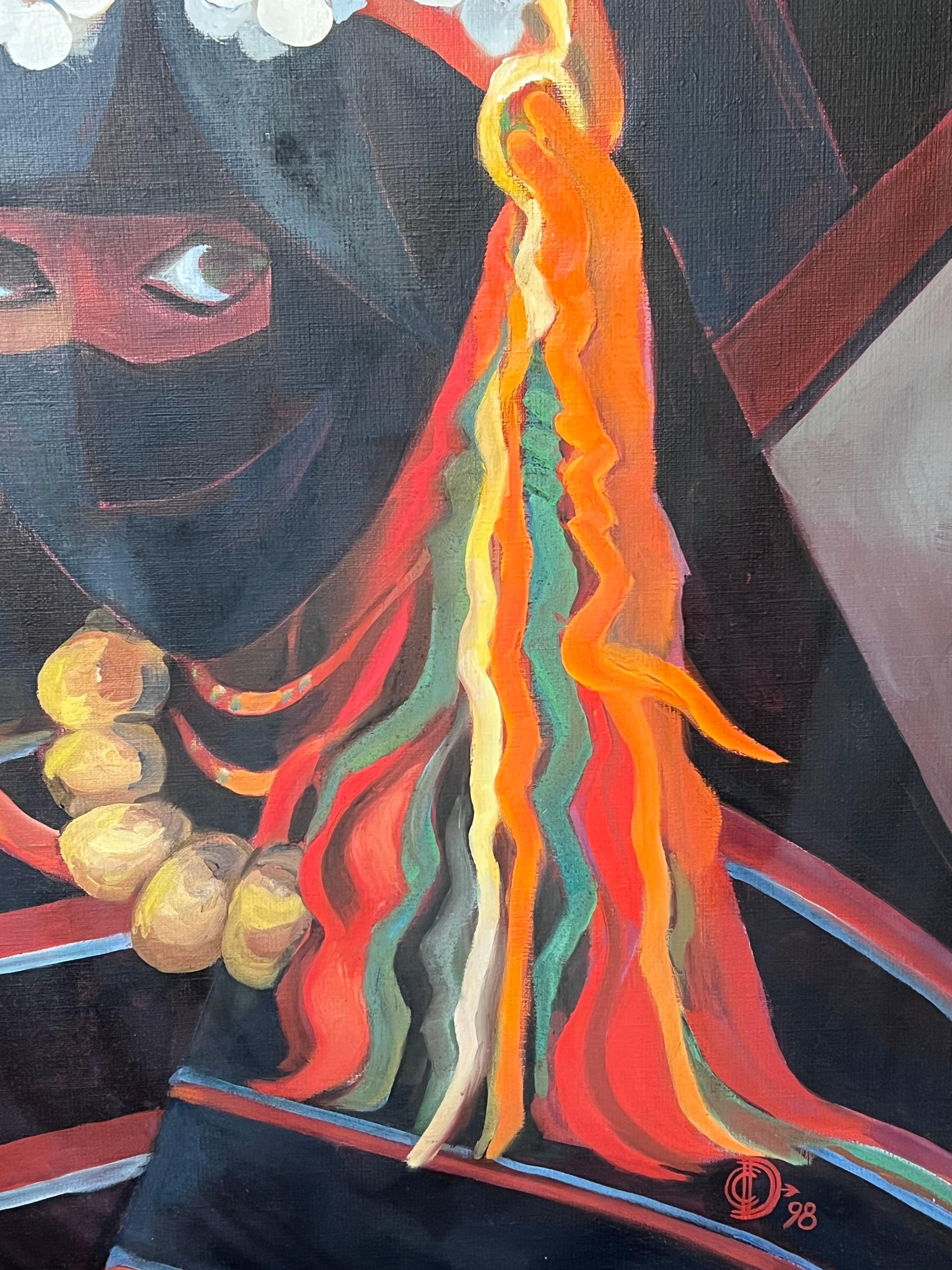 Ritratto di donna nordafricana tradizionale con copricapo, firmato, grande pittura a olio in vendita 3