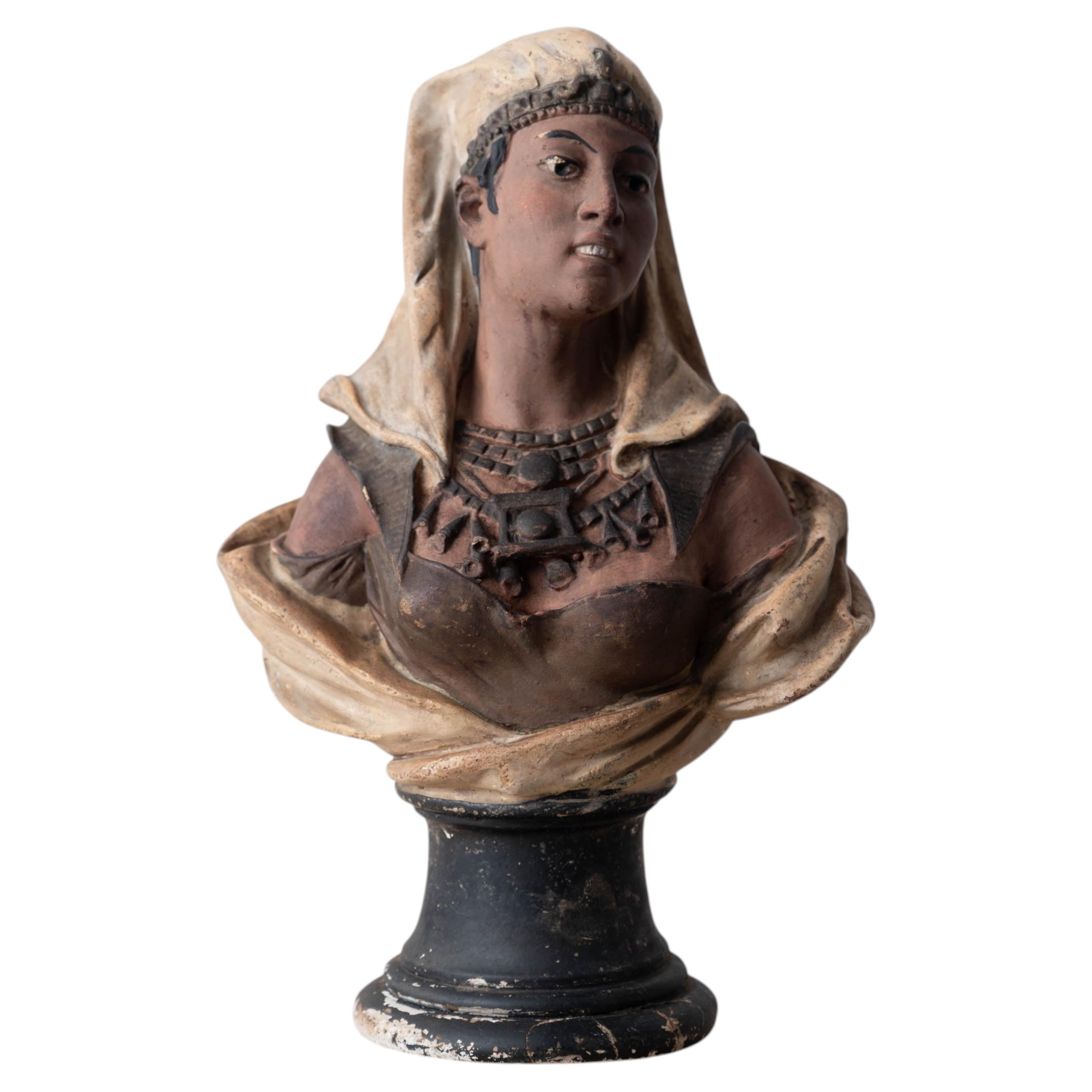 French Orientalist Polychrome Plaster Bust, circa 1880 For Sale