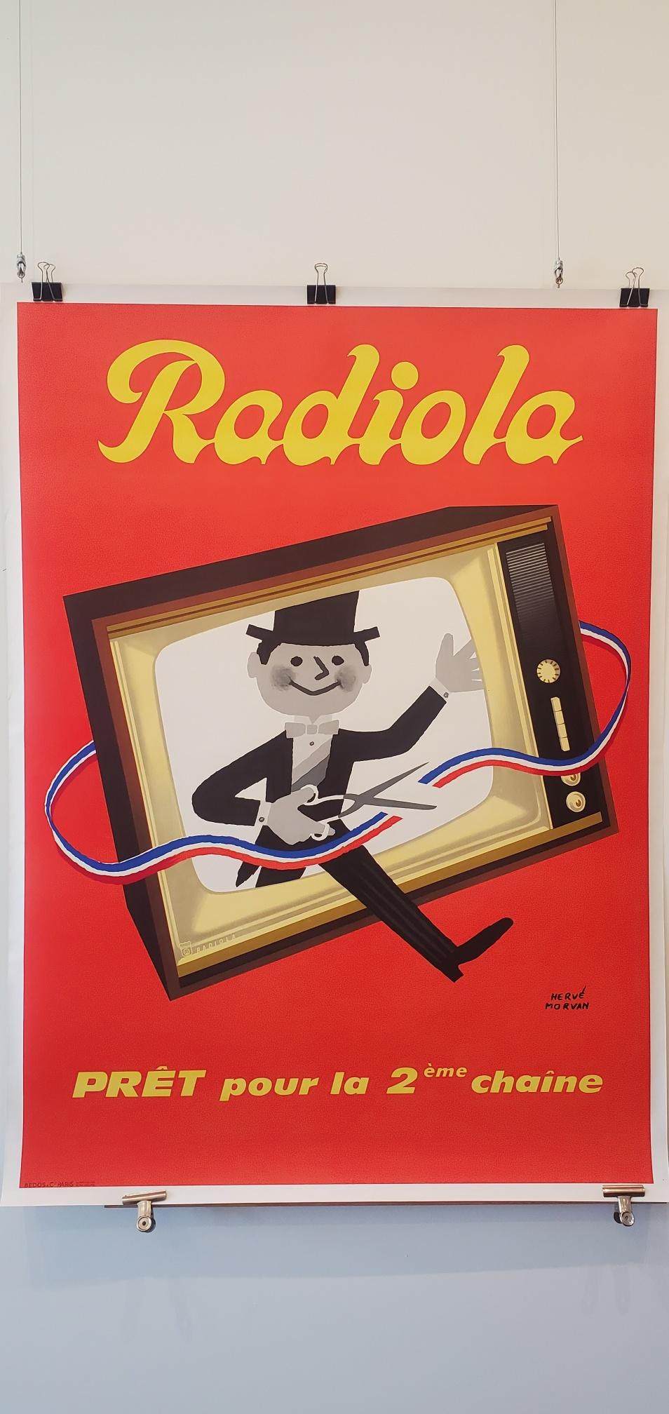 Mid-Century Modern French Original Advertising Poster, Radiola TV by Herve Morvan 1962 