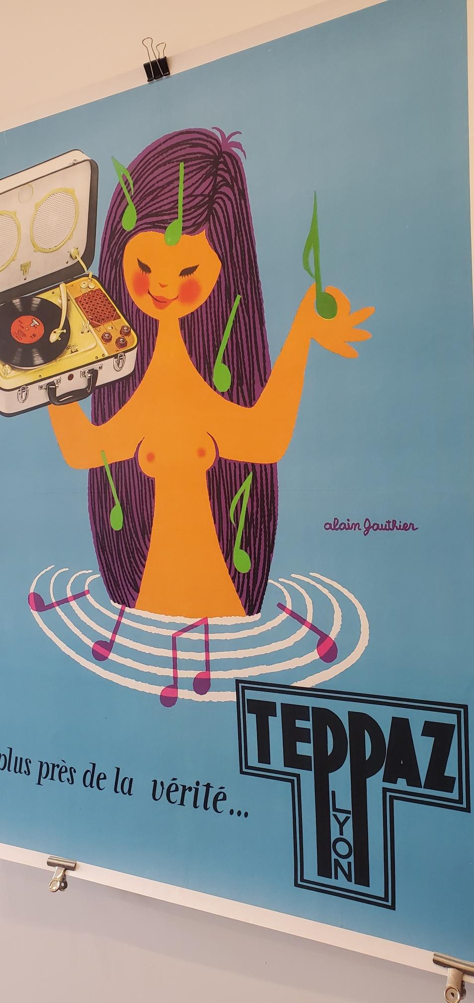 Cartel publicitario original francés, Teppaz Circa 1960 por Alain GAUTHIER en Bueno estado para la venta en Melbourne, Victoria