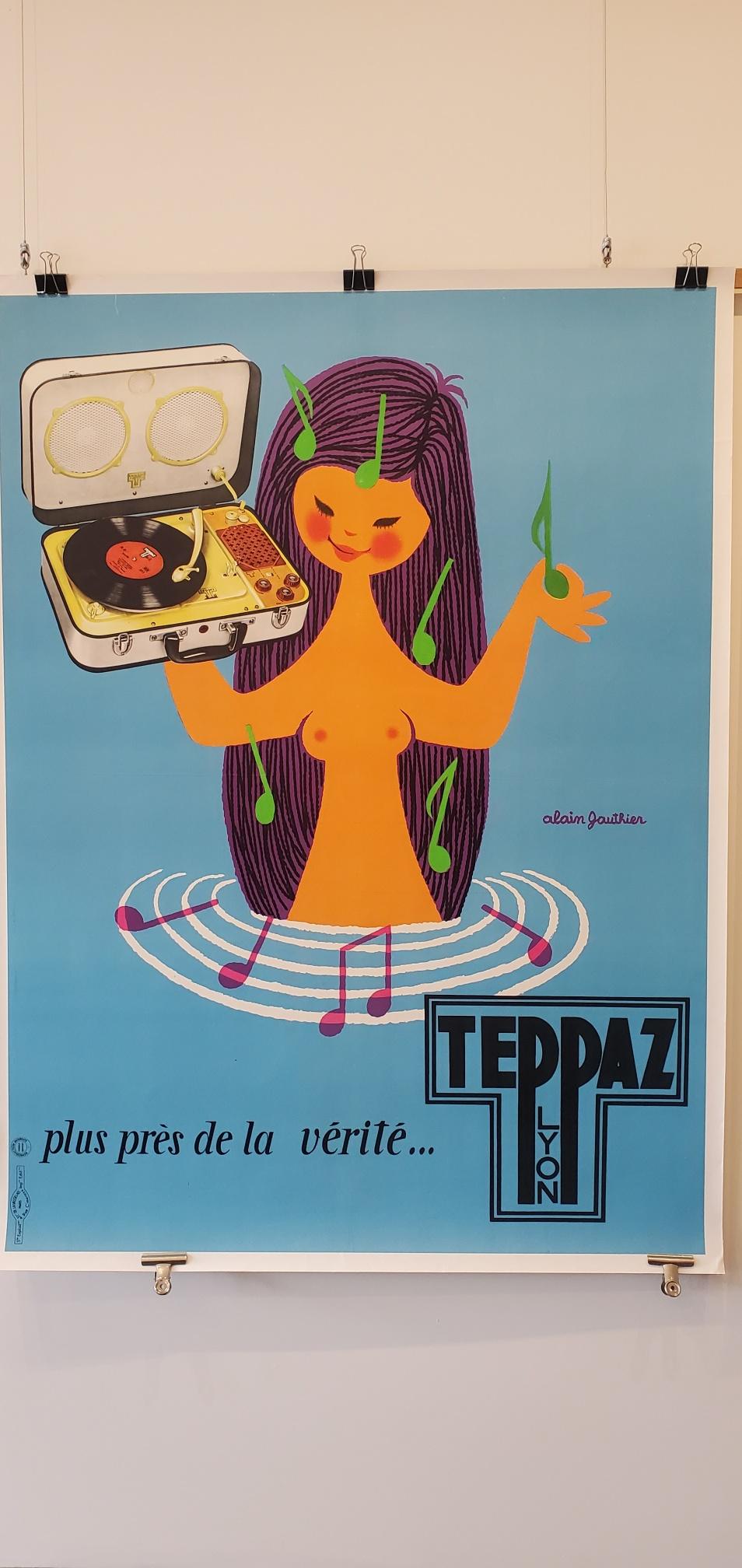 Cartel publicitario original francés, Teppaz Circa 1960 por Alain GAUTHIER mediados del siglo XX en venta