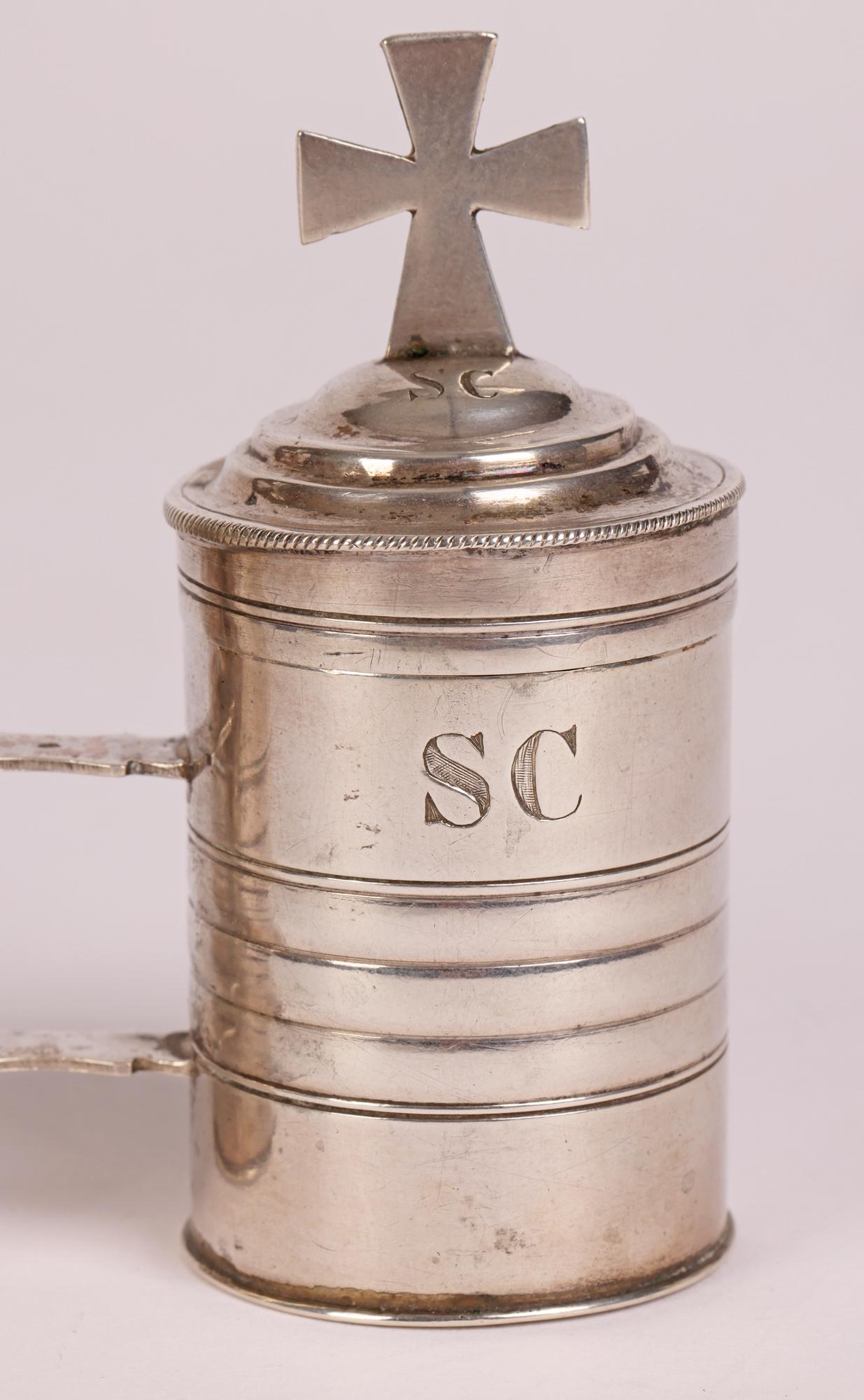 French Original Cased Pair Silver Baptismal Oil Containers For Sale 7