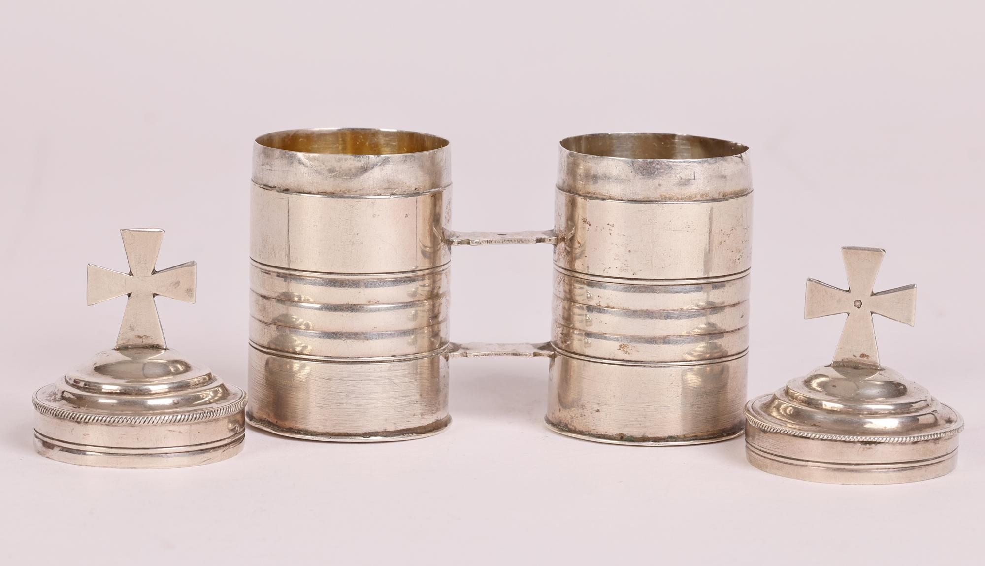 French Original Cased Pair Silver Baptismal Oil Containers For Sale 8