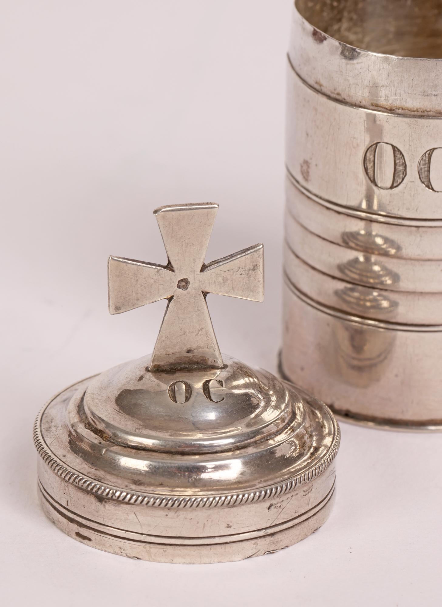 French Original Cased Pair Silver Baptismal Oil Containers For Sale 10
