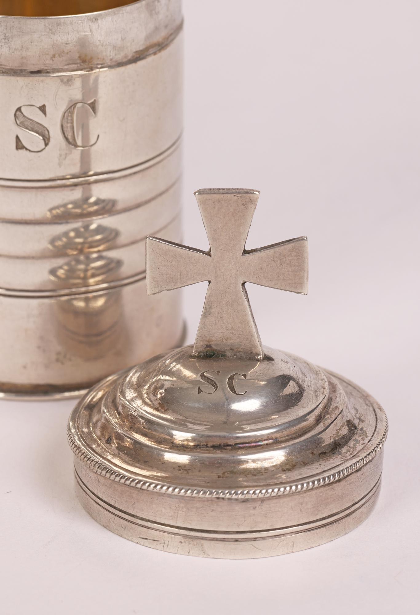 French Original Cased Pair Silver Baptismal Oil Containers For Sale 12