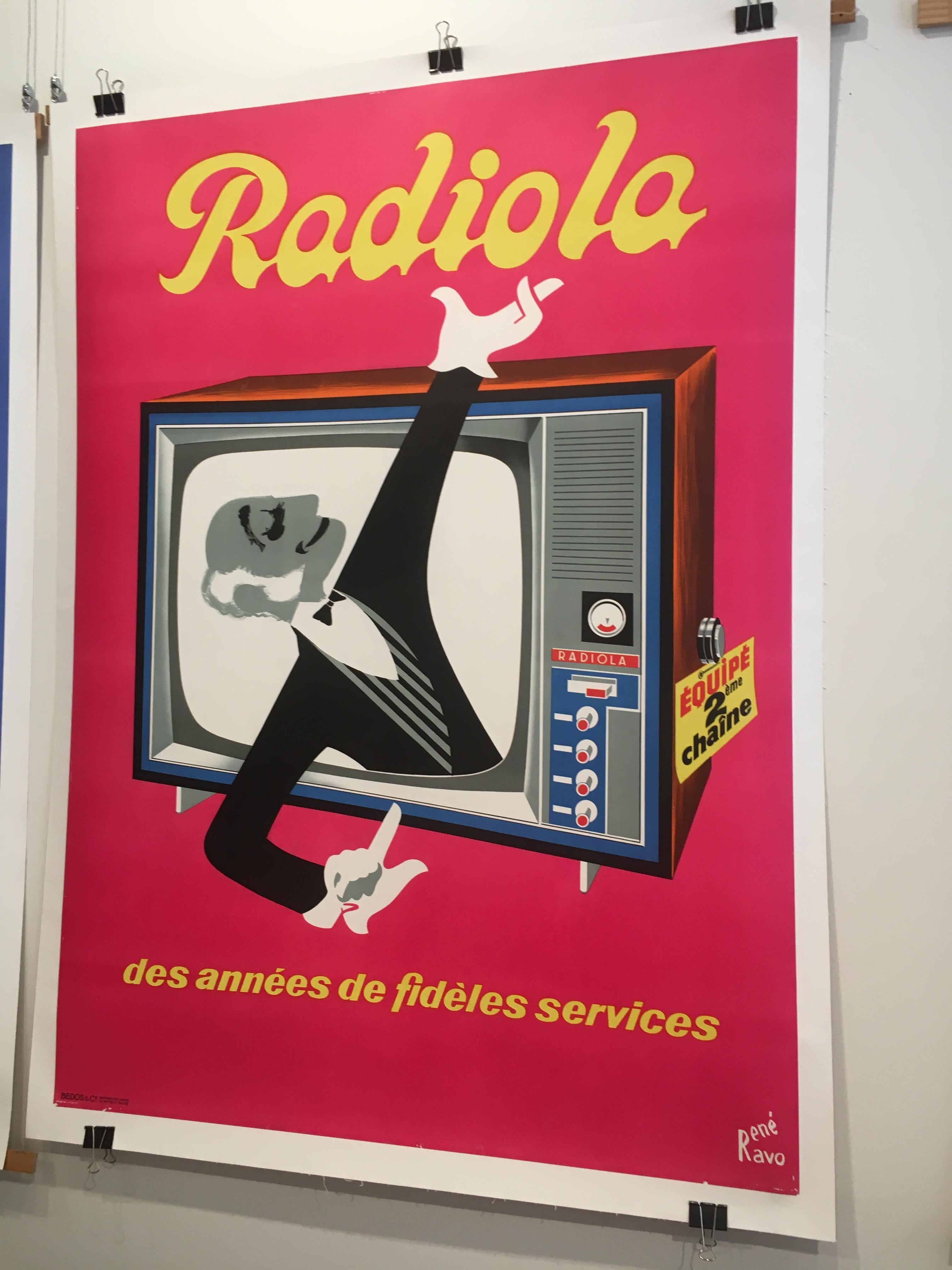 Mid-Century Modern French Original Mid-Century Advertising Poster, 'Radiola' Designed by Rene Ravo