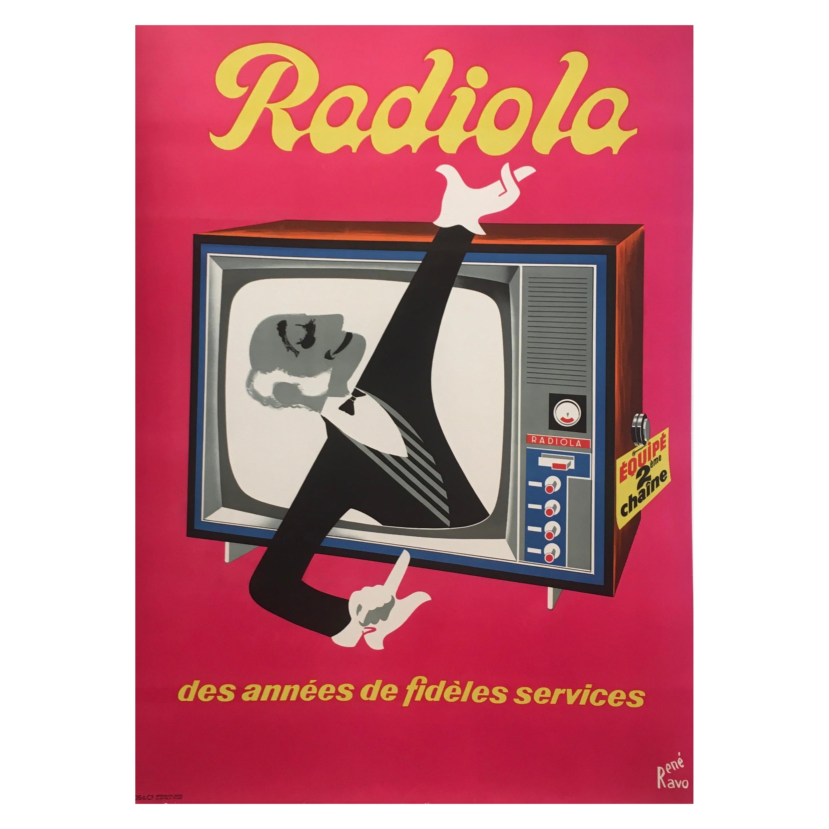 French Original Mid-Century Advertising Poster, 'Radiola' Designed by Rene Ravo