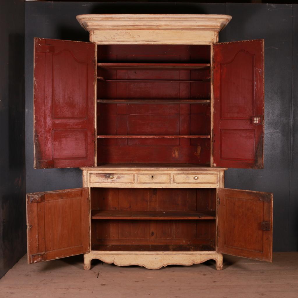 Stunning 18th C original painted French buffet de corps. Wonderful paint colour inside and out. 1780.

Dimensions
61 inches (155 cms) Wide
23.5 inches (60 cms) Deep
99.5 inches (253 cms) High.