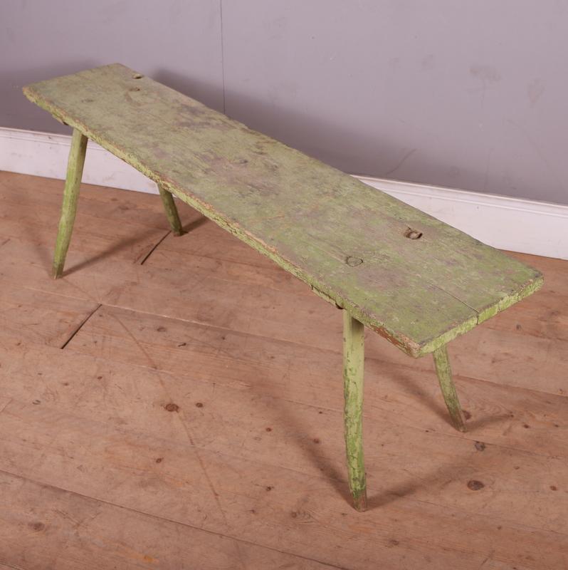 19th C French original painted farmhouse bench. 1890.

Dimensions
61.5 inches (156 cm) wide
18 inches (46 cm) deep
21 inches (53 cm) high.

 