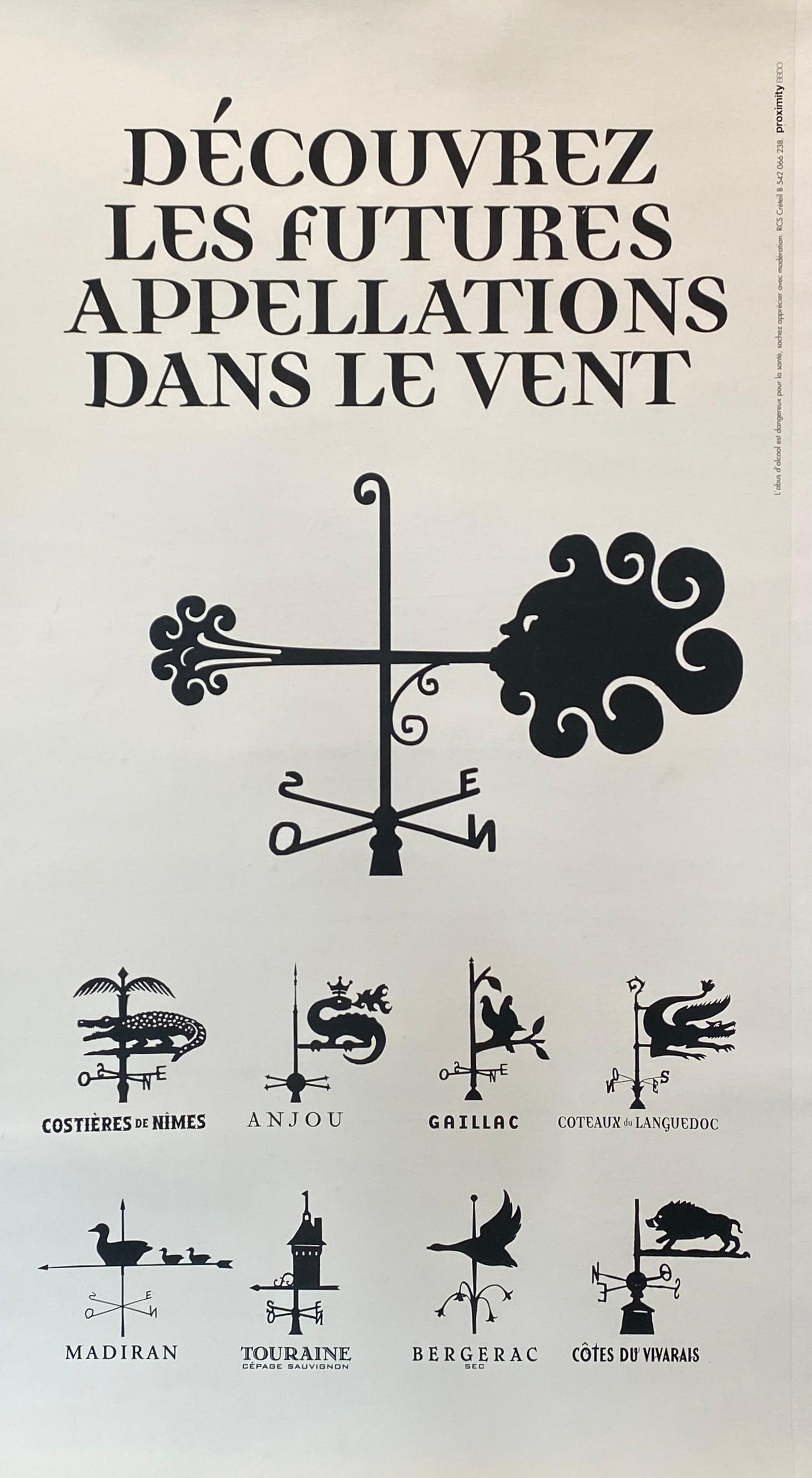 Mid-20th Century French Original Poster, ‘Decouvrez les futures appellations dans la vent’ For Sale
