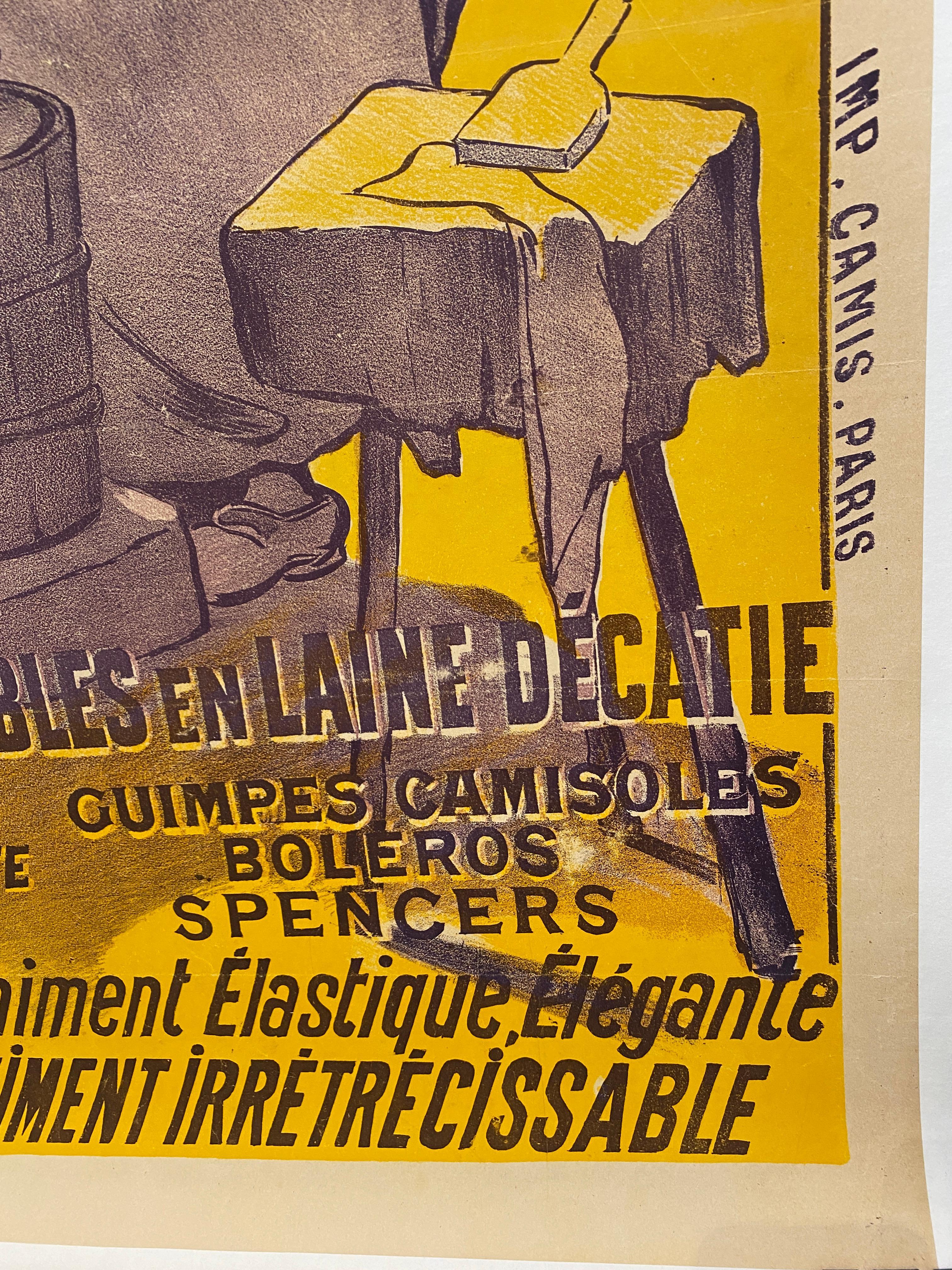 Linen French Original Poster for Delicate Wool, 'Laine Décatie' Early 20th Century For Sale