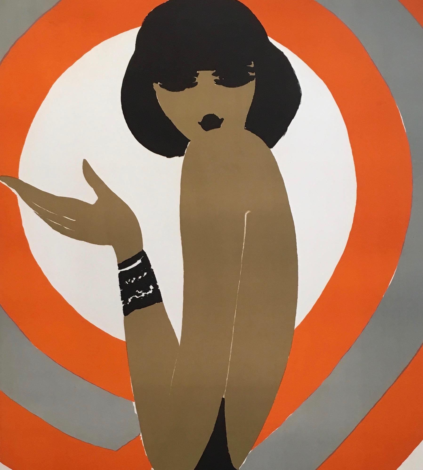 Französisches Original-Vintage-Modeplakat von Villemot, „Spirale Orange“, 1970 (Moderne der Mitte des Jahrhunderts) im Angebot