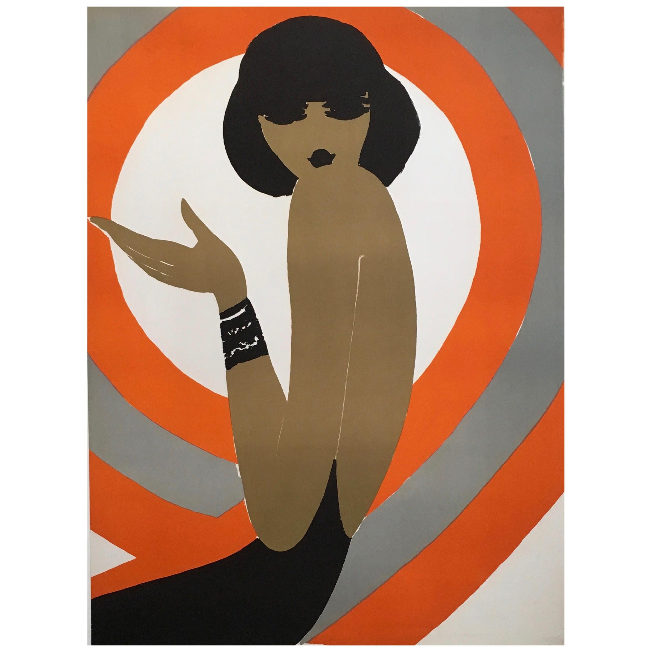 French Original Vintage Fashion Poster by Villemot 'Spirale Orange 1970'