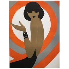 French Original Retro Fashion Poster by Villemot 'Spirale Orange 1970'