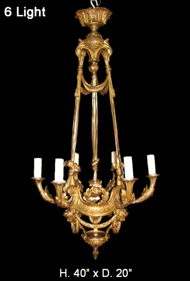 Fine 19c French Louis XV style ormolu 6 light chandelier with masks. 
Fabulous details