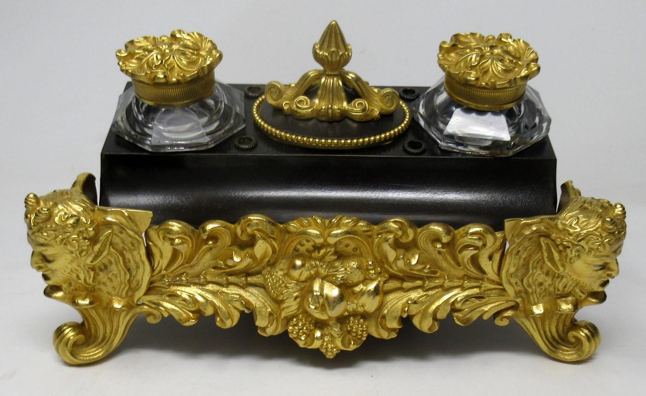 Stunning French “Grand Tour” Ormolu & Patinated Bronze Desk Set, Encrier or Pentray, of outstanding quality and good size proportions, early Nineteenth Century, possibly Regency period. Complete with its original crystal inkwells and decorative