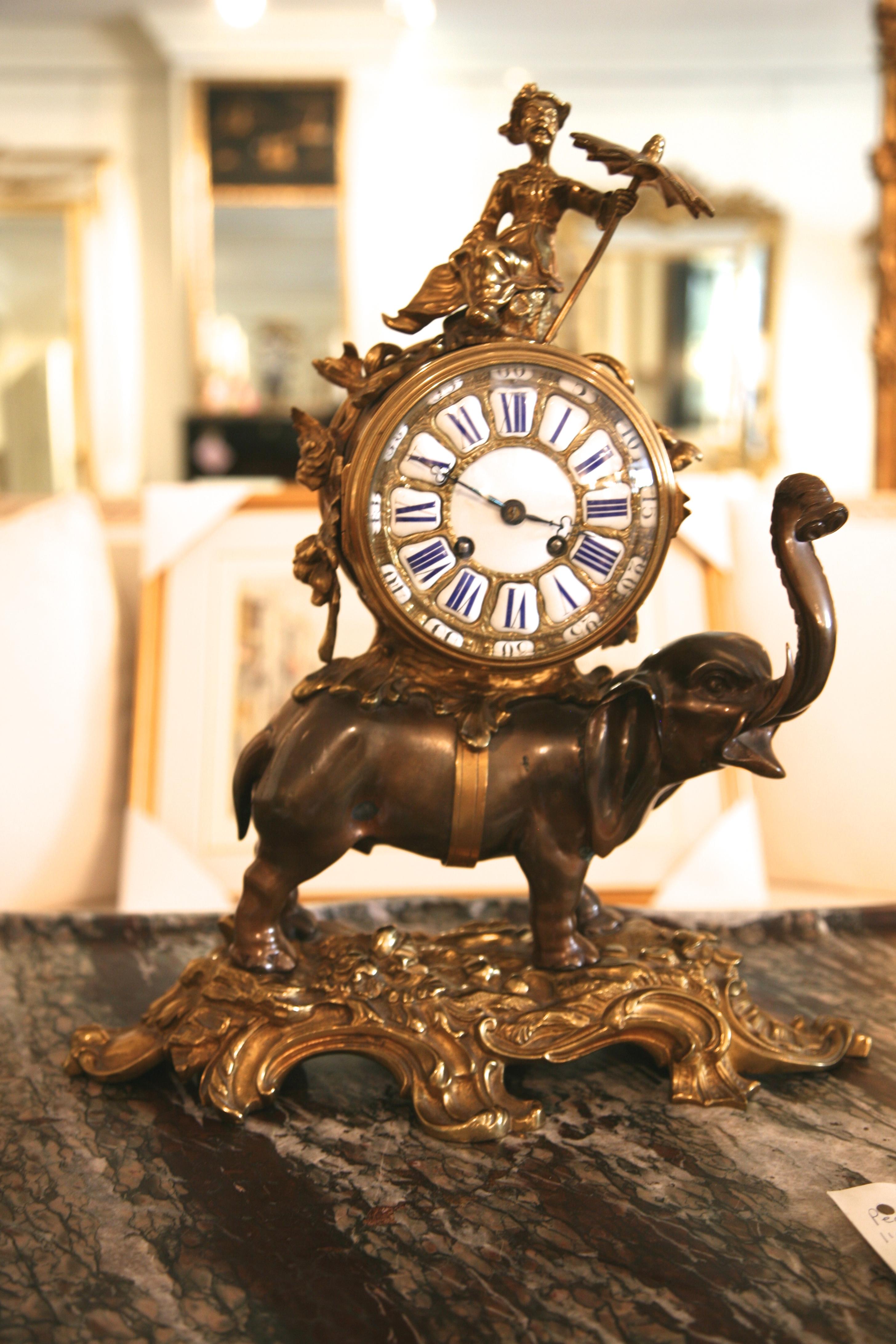 19th Century French Ormolu and Bronze Elephant Chinoiserie Clock