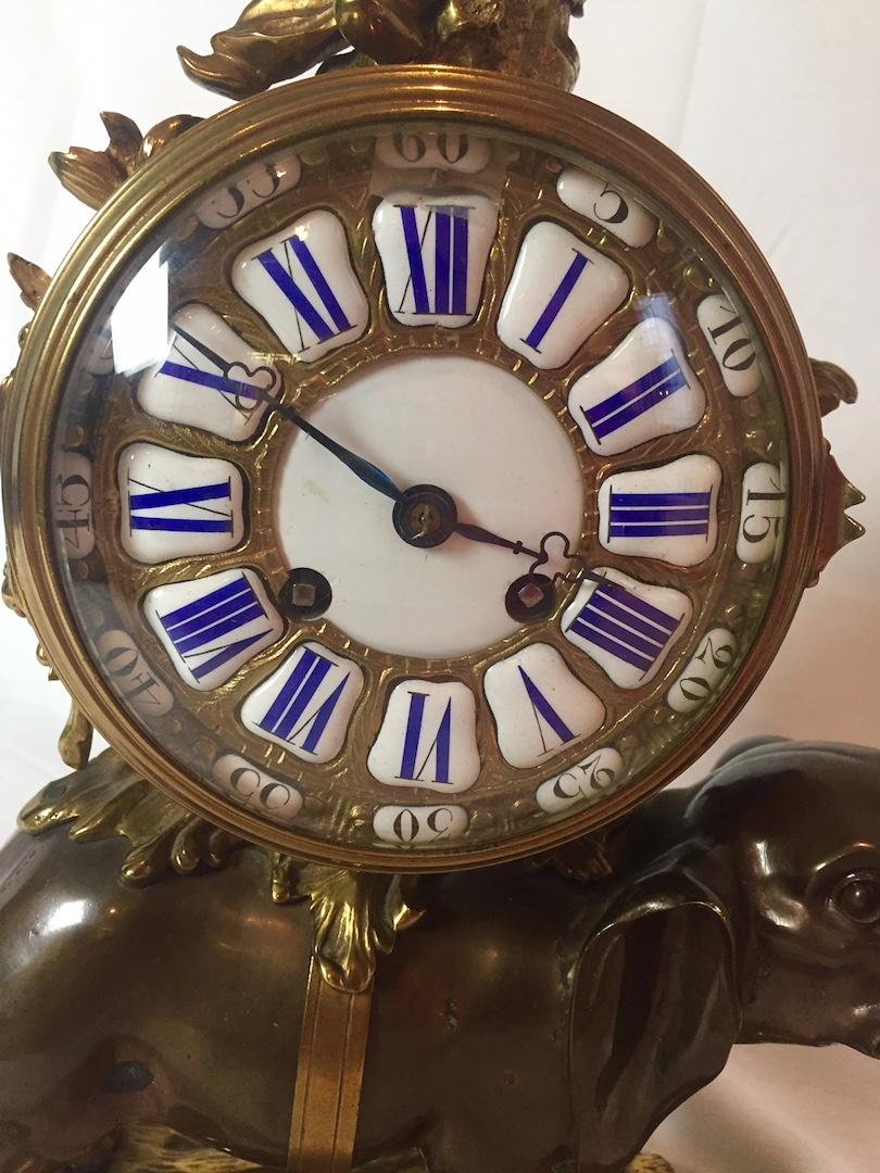 French Ormolu and Bronze Elephant Chinoiserie Clock 1